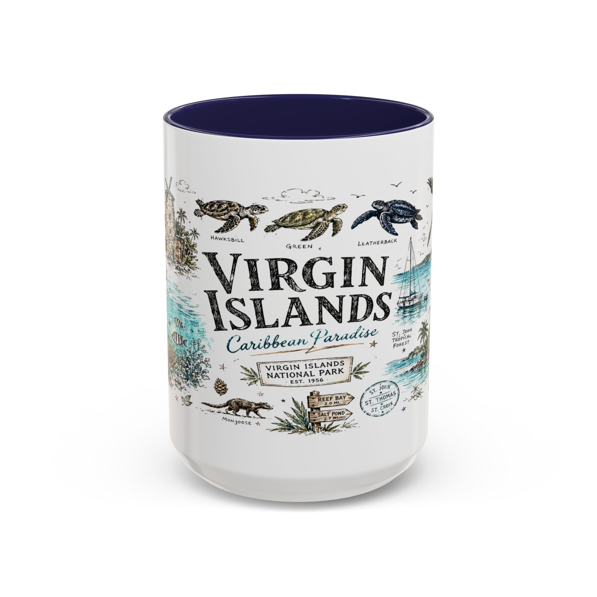 Virgin Islands National Park Coffee Mug | Caribbean Beach Snorkeling Reef Gift | Accent Color Ceramic 11oz 15oz