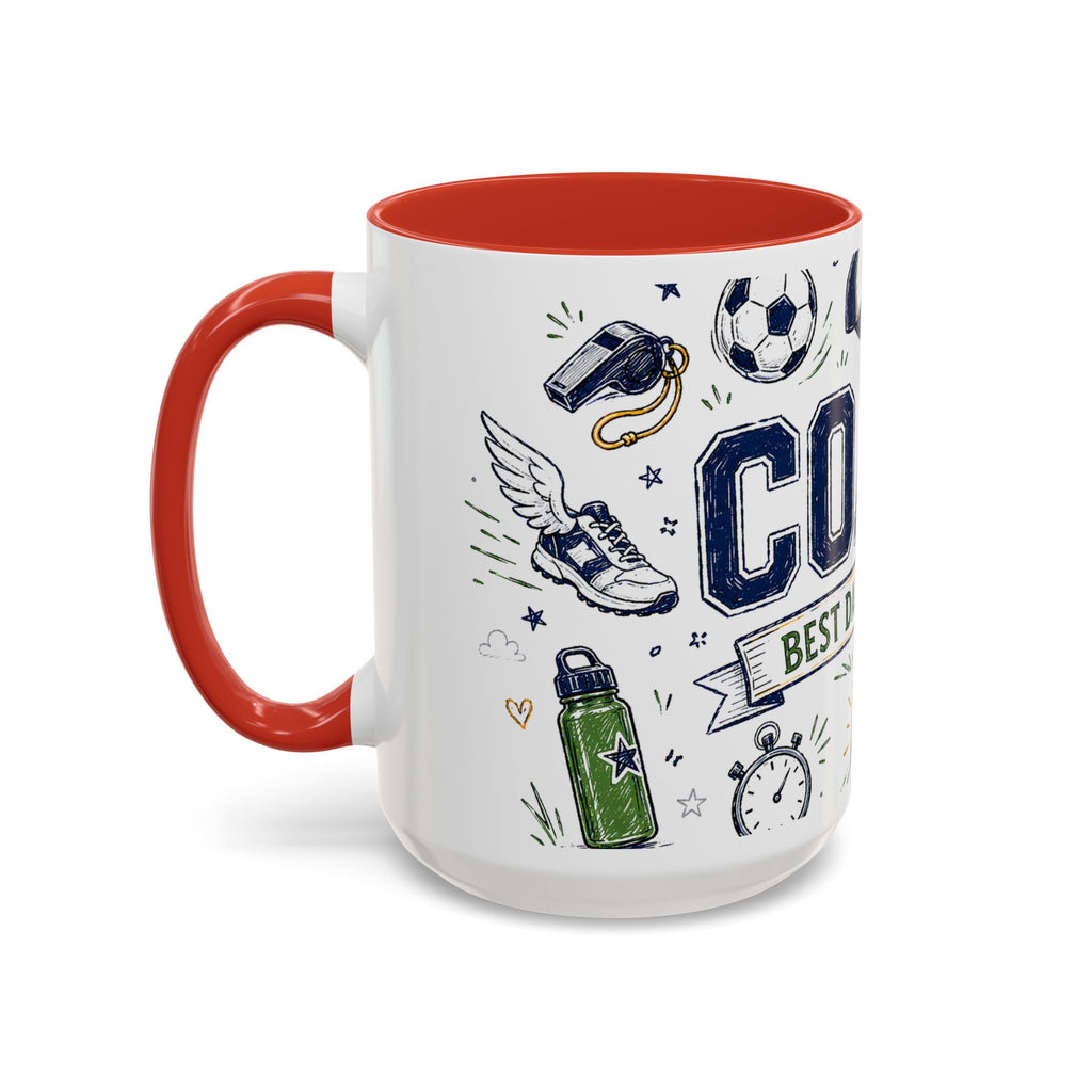 Coach Best Dad On The Field Coffee Mug | Father's Day Gift for Dad | Accent Color Ceramic 11oz 15oz