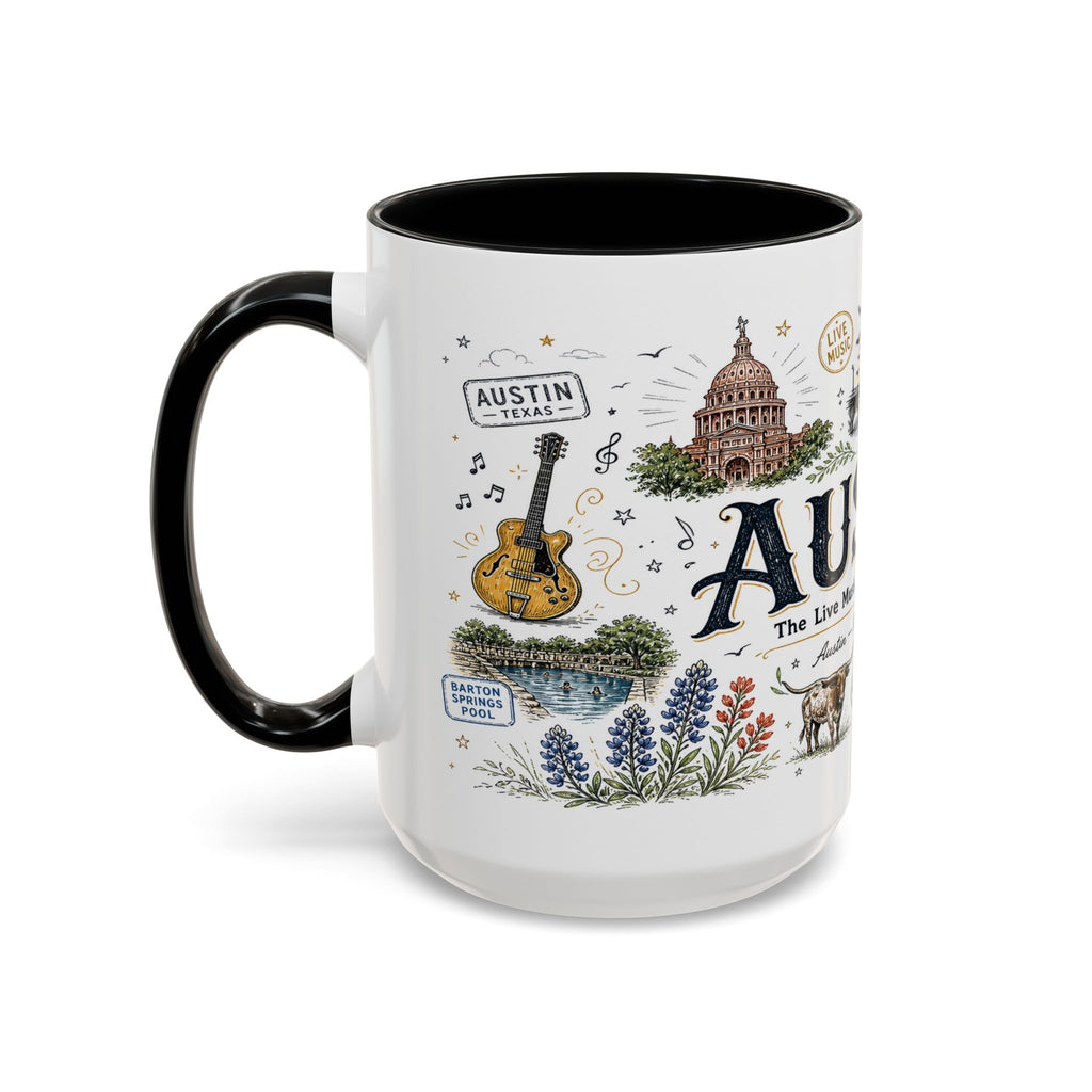 Austin Coffee Mug | Texas Souvenir City Gift | Accent Color Ceramic 11oz 15oz