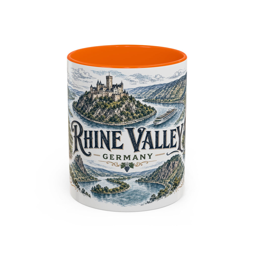 Rhine Valley Mug, Germany Travel Souvenir, Bucket List Gift, Accent Ceramic Coffee Mug 11oz 15oz