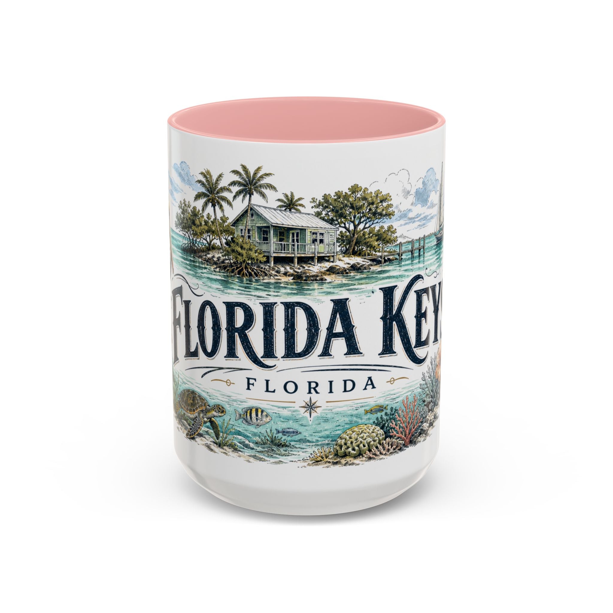 Florida Keys Mug, Florida Travel Souvenir, Bucket List Gift, Accent Ceramic Coffee Mug 11oz 15oz