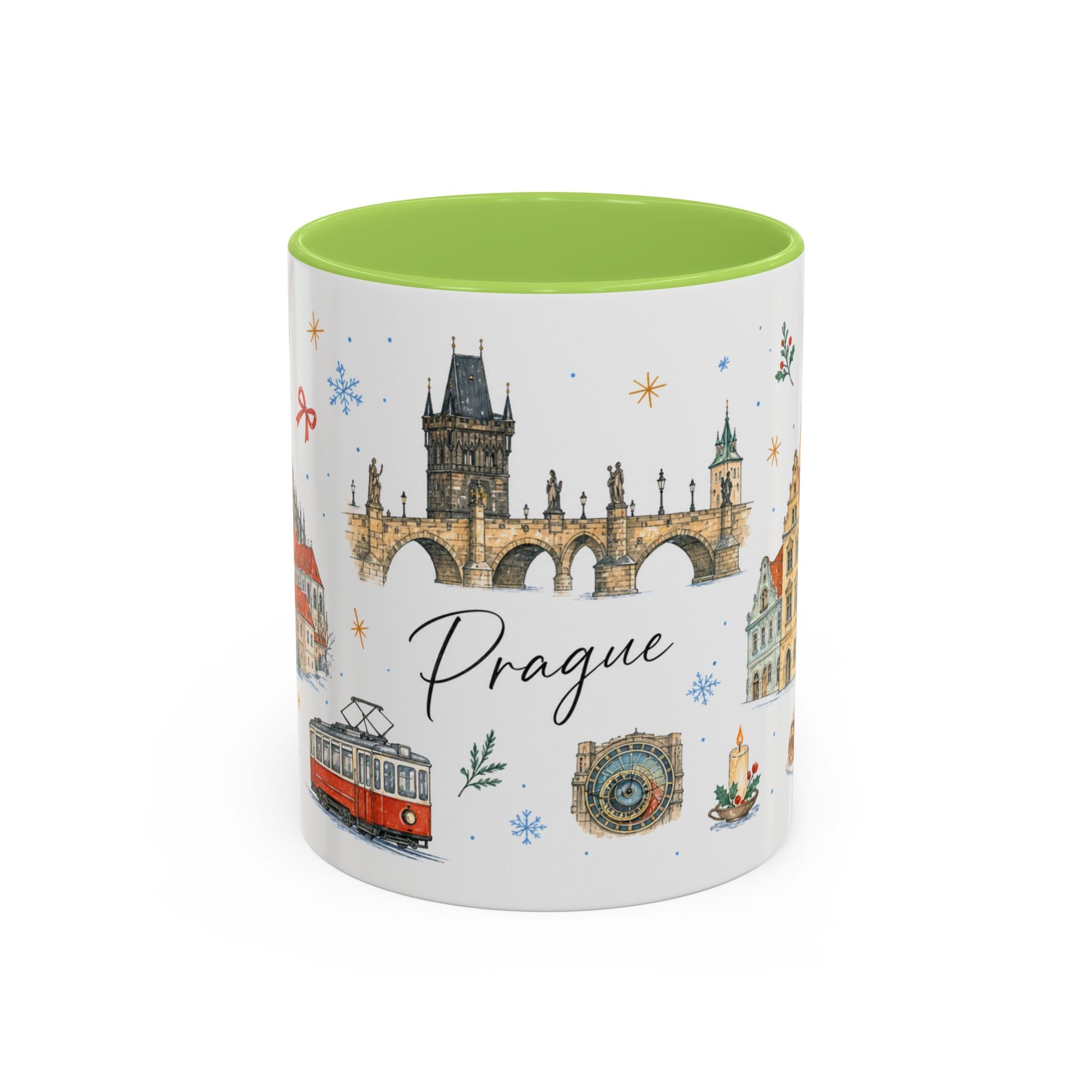 Prague Christmas Mug | Watercolor Travel Souvenir | Holiday Gift | Accent Ceramic Coffee Cup 11oz 15oz
