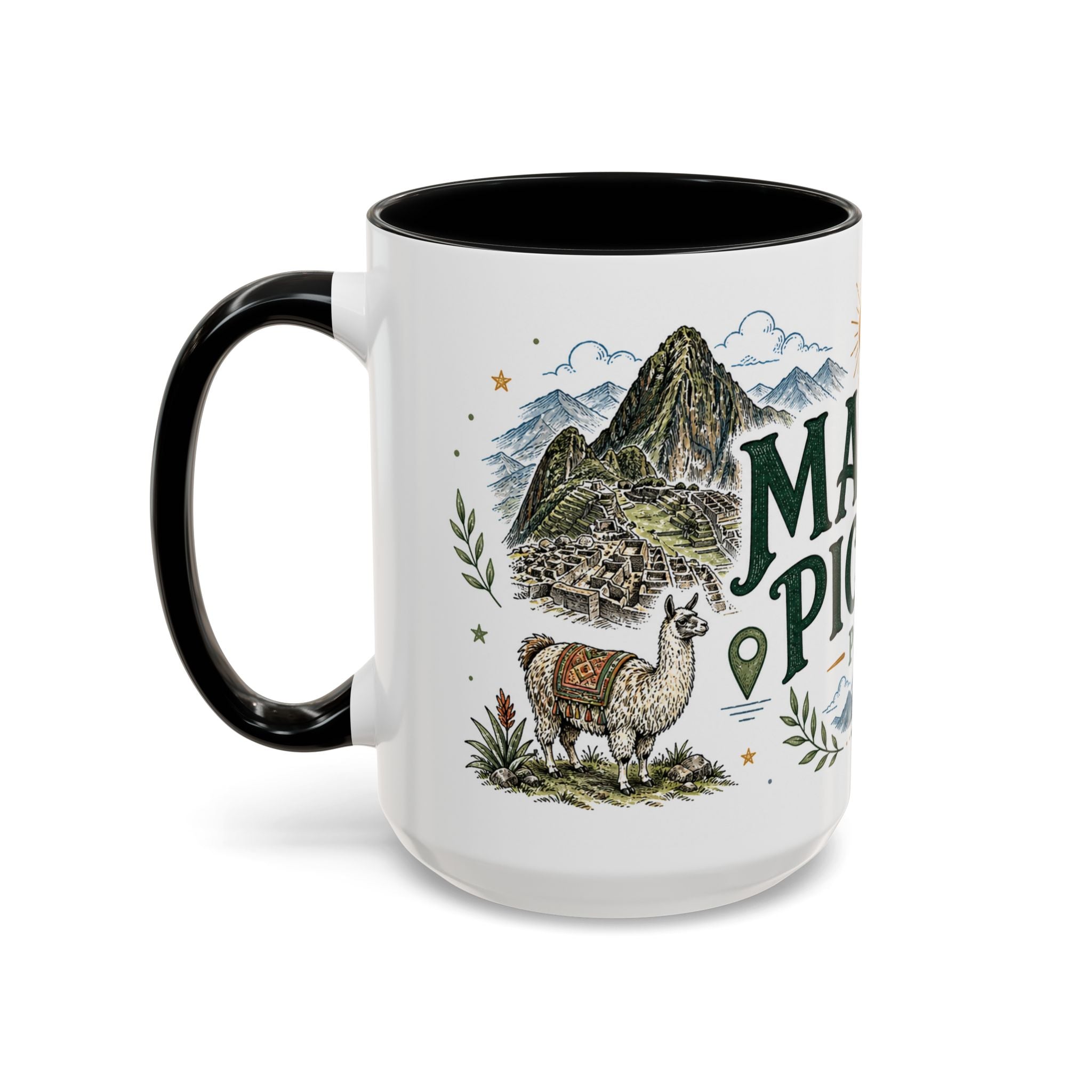 Machu Picchu Coffee Mug | Travel Destination Souvenir Gift | Accent Color Ceramic 11oz 15oz