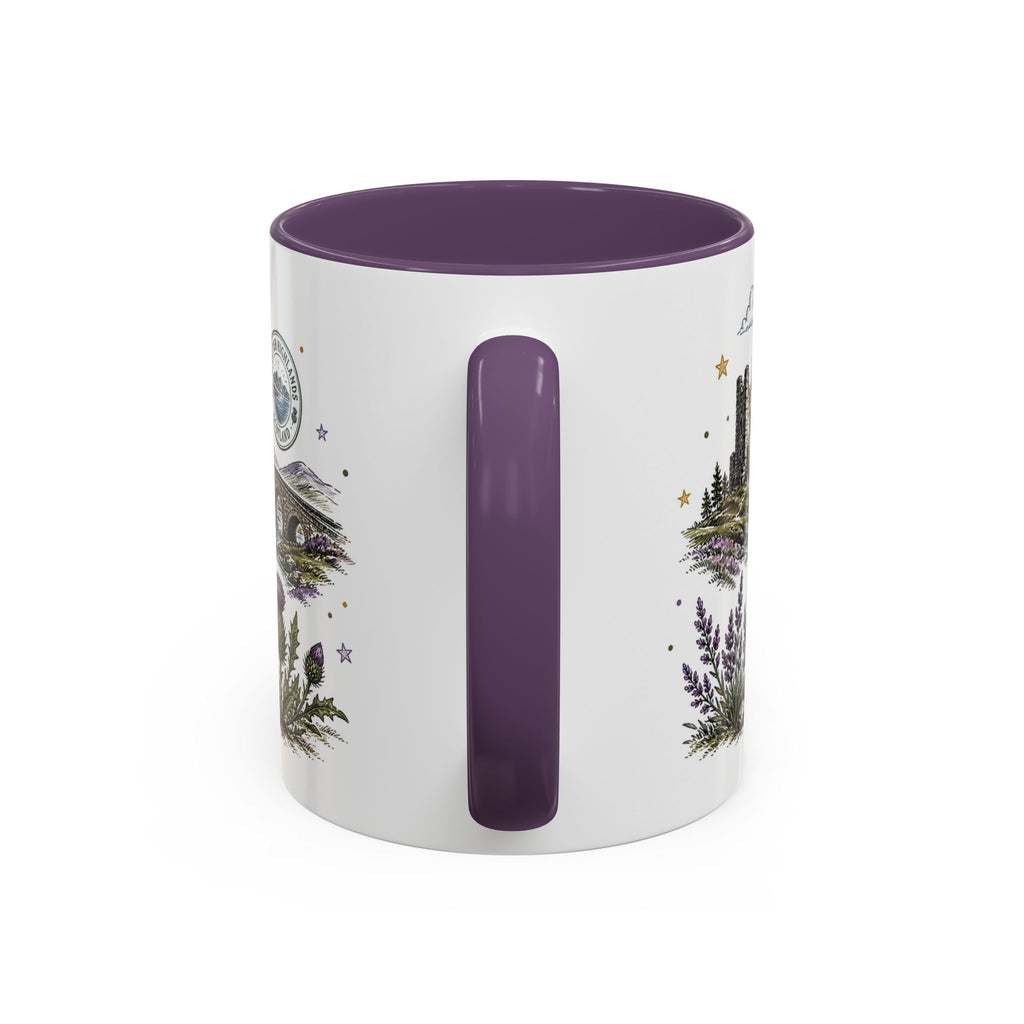 Scottish Highlands Coffee Mug | Travel Destination Souvenir Gift | Accent Color Ceramic 11oz 15oz