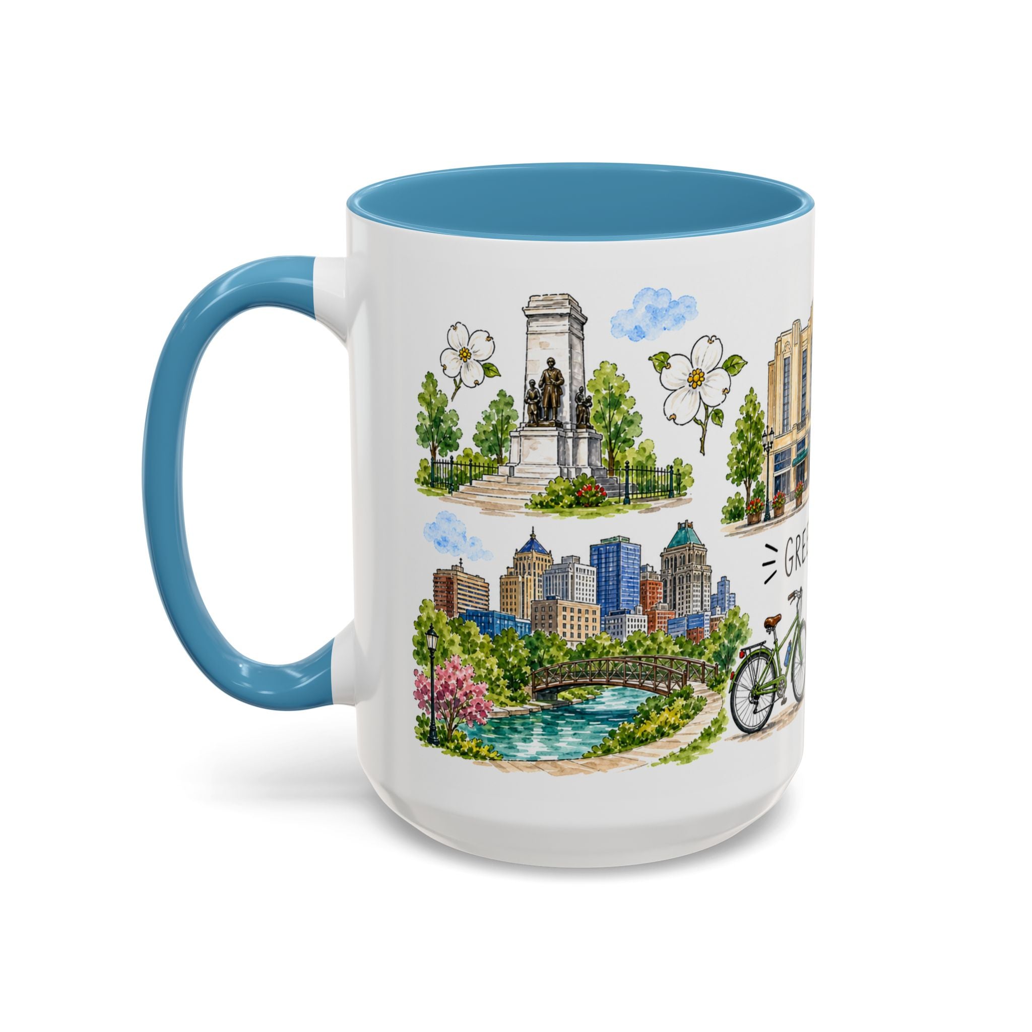 Greensboro Illustrated Travel Mug | City Souvenir Accent Coffee Mug | 11oz 15oz Ceramic Cup