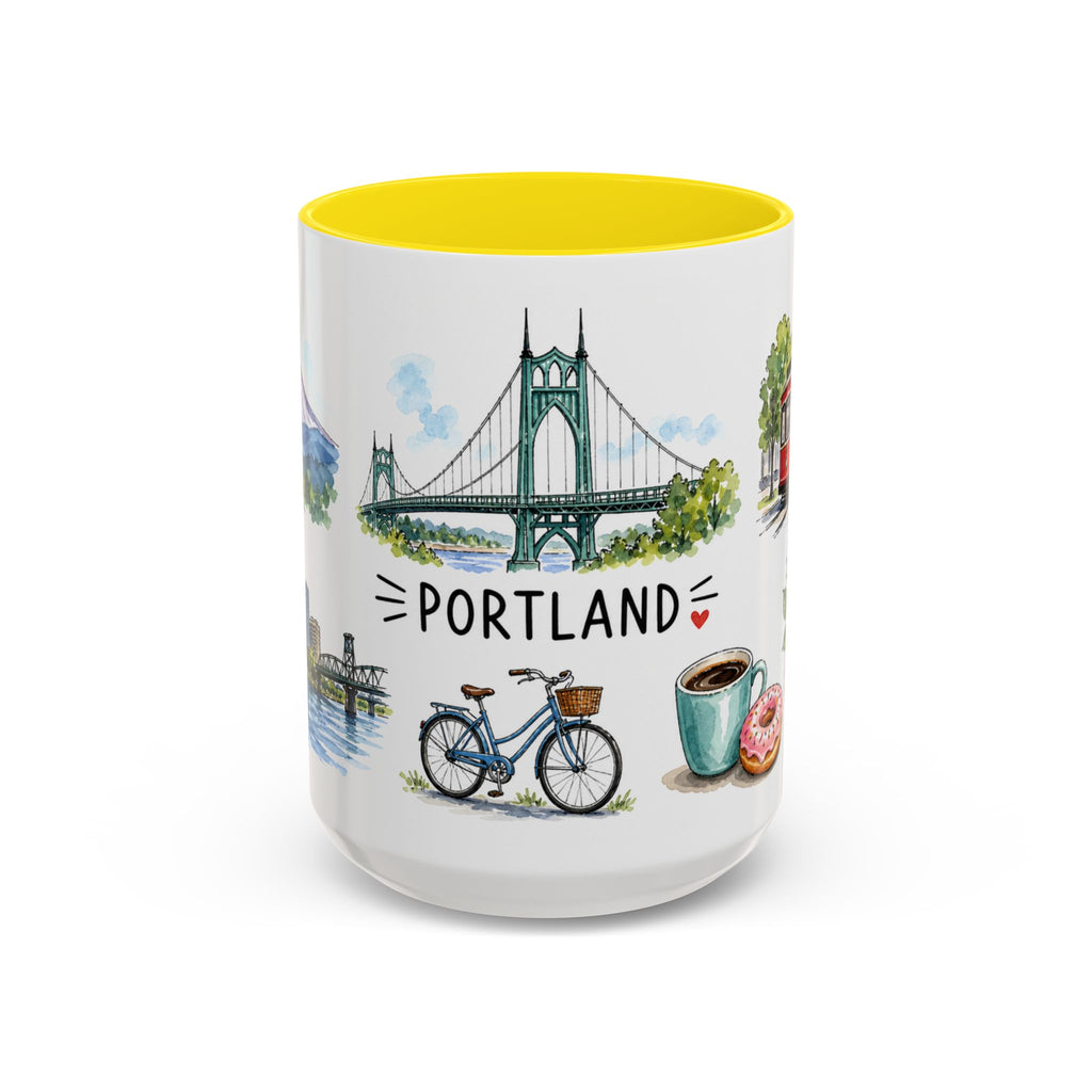 Portland Illustrated Travel Mug | City Souvenir Accent Coffee Mug | 11oz 15oz Ceramic Cup