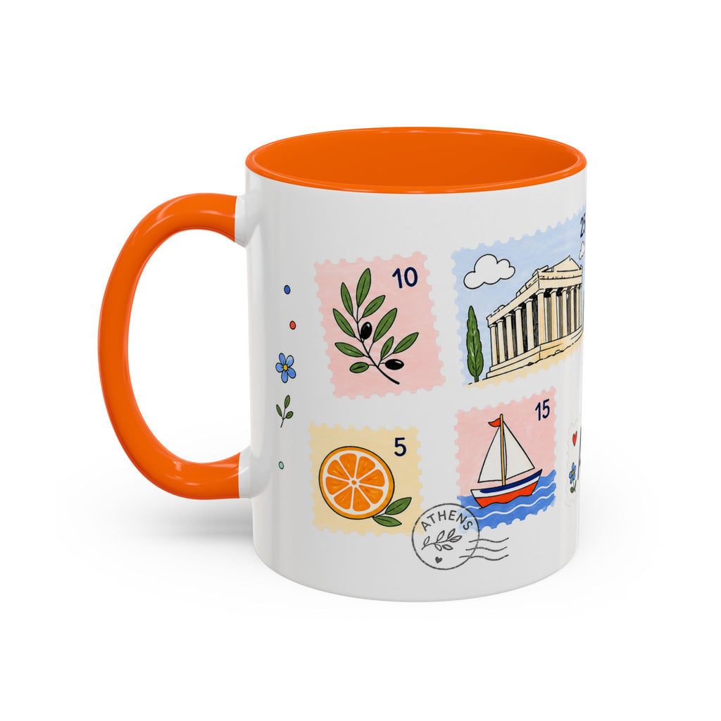 Athens Coffee Mug | Postage Stamp Collage Mug | Travel Souvenir Accent Cup 11oz 15oz