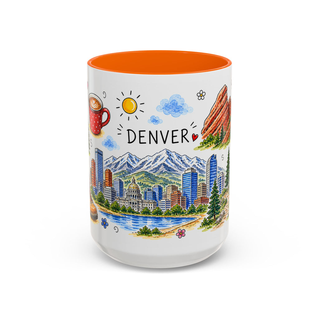 Denver Illustrated Travel Mug | City Souvenir Accent Coffee Mug | 11oz 15oz Ceramic Cup