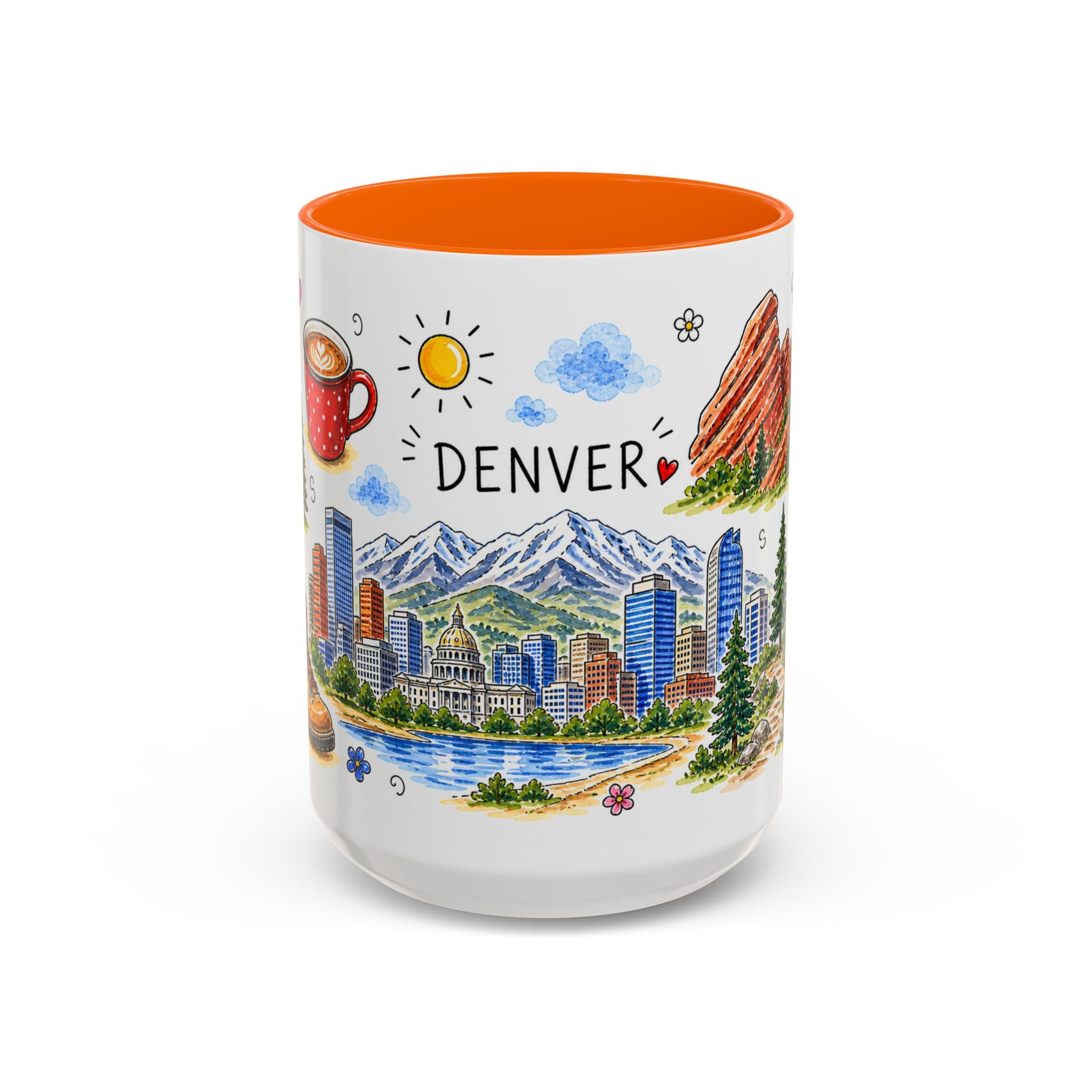 Denver Illustrated Travel Mug | City Souvenir Accent Coffee Mug | 11oz 15oz Ceramic Cup