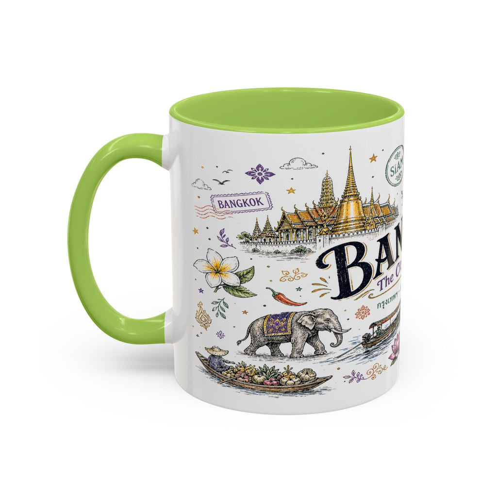 Bangkok Coffee Mug | Thailand Souvenir Travel Gift | Accent Color Ceramic 11oz 15oz