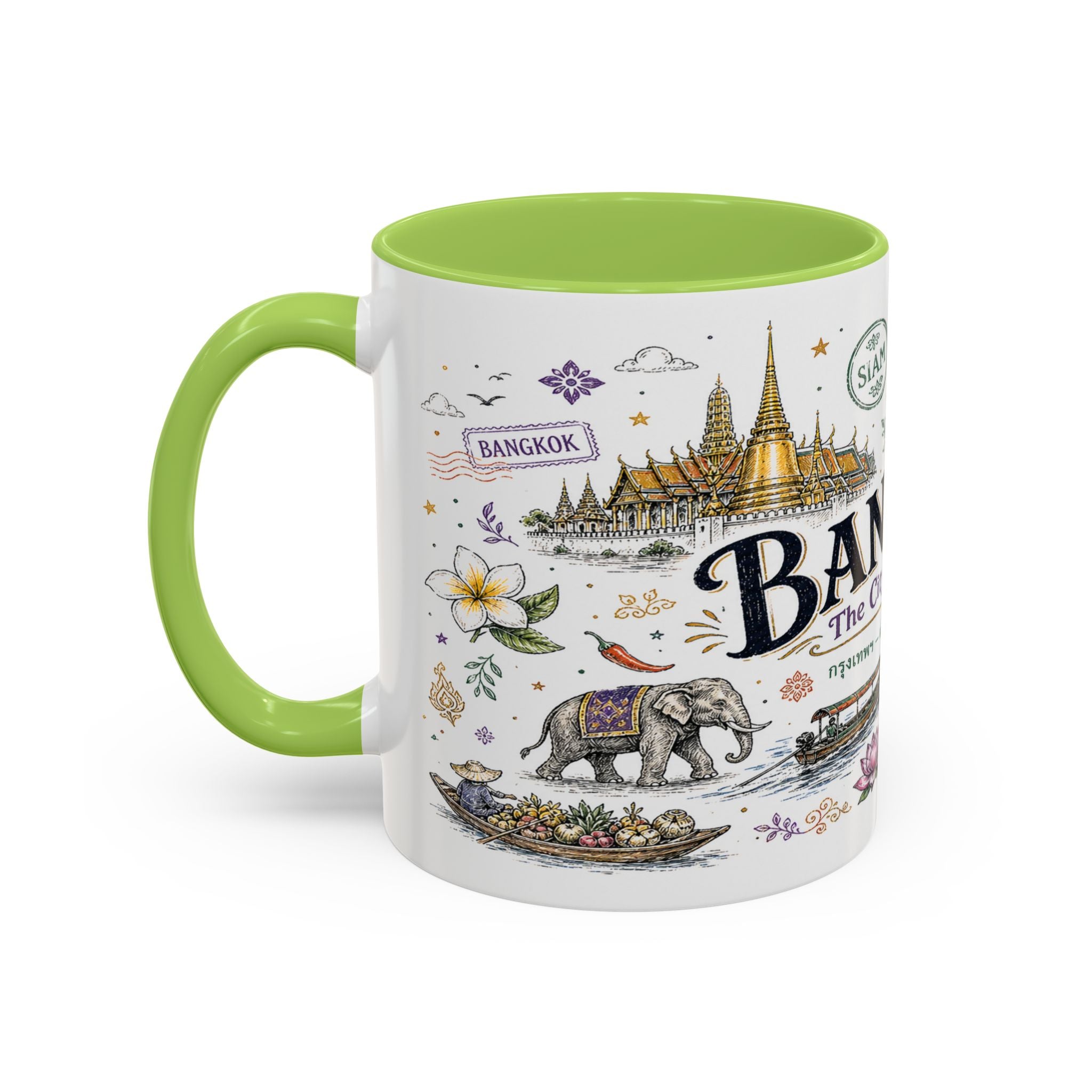 Bangkok Coffee Mug | Thailand Souvenir Travel Gift | Accent Color Ceramic 11oz 15oz