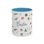 Boston Christmas Mug | Watercolor Travel Souvenir | Holiday Gift | Accent Ceramic Coffee Cup 11oz 15oz