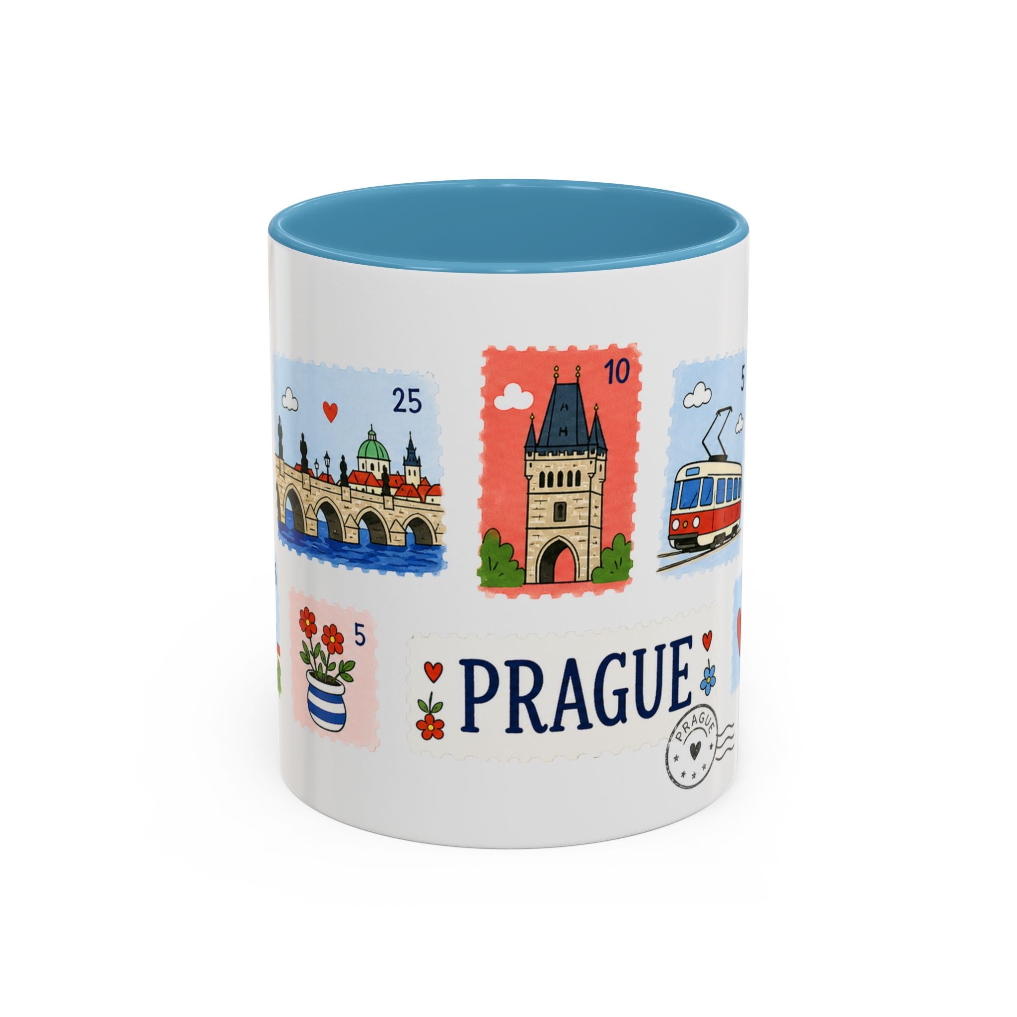 Prague Coffee Mug | Postage Stamp Collage Mug | Travel Souvenir Accent Cup 11oz 15oz