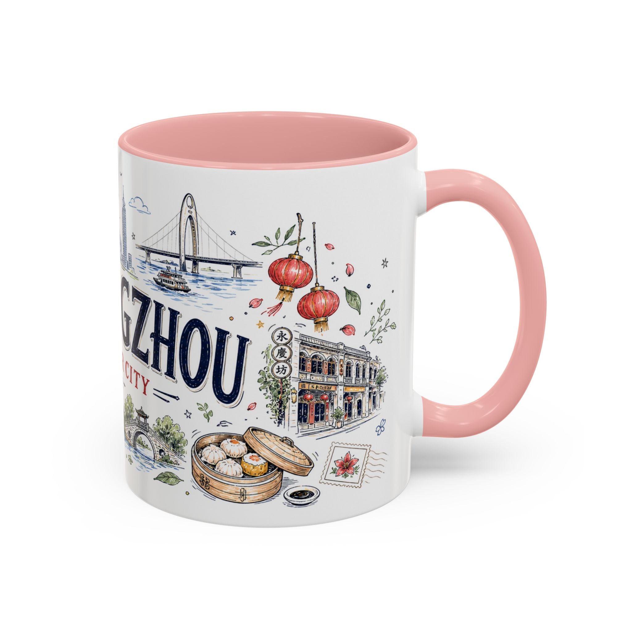 Guangzhou Coffee Mug | China Souvenir Travel Gift | Accent Color Ceramic 11oz 15oz