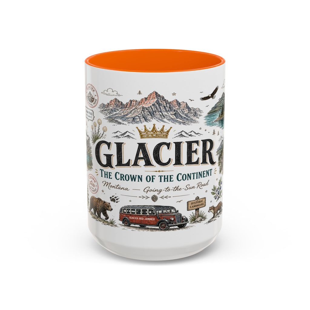 Glacier Coffee Mug | National Park Hiking Montana Gift | Accent Color Ceramic 11oz 15oz