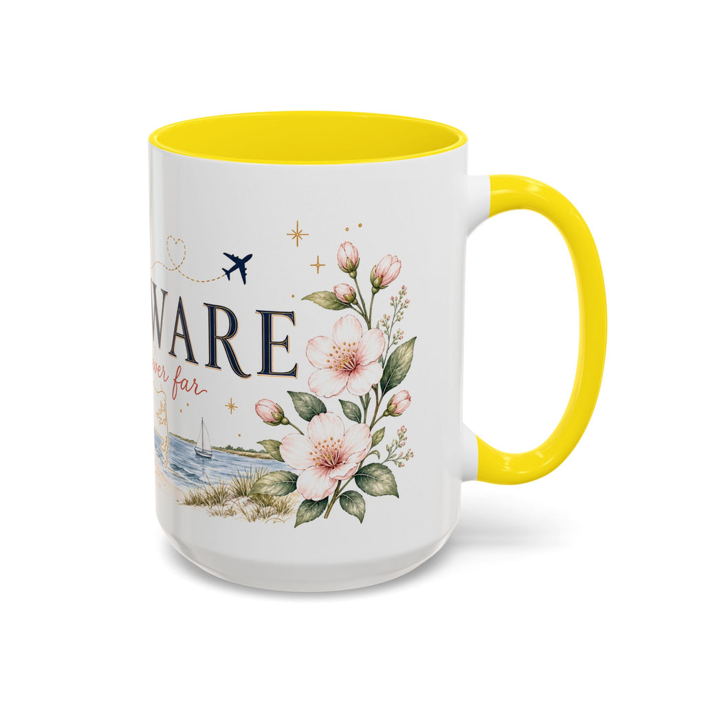 Delaware State Map Mug | Botanical Beach Accent Coffee Cup (11oz/15oz)