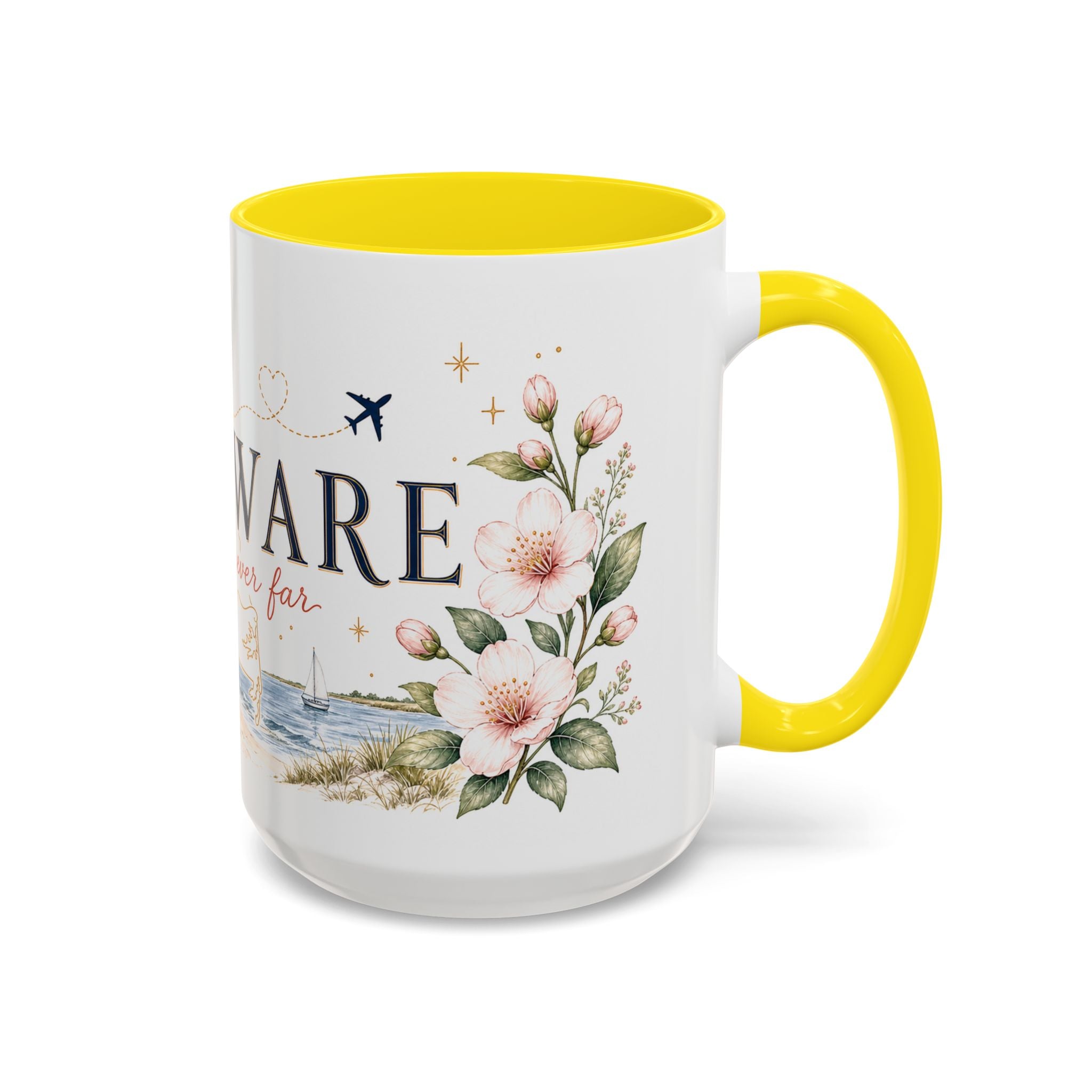 Delaware State Map Mug | Botanical Beach Accent Coffee Cup (11oz/15oz)