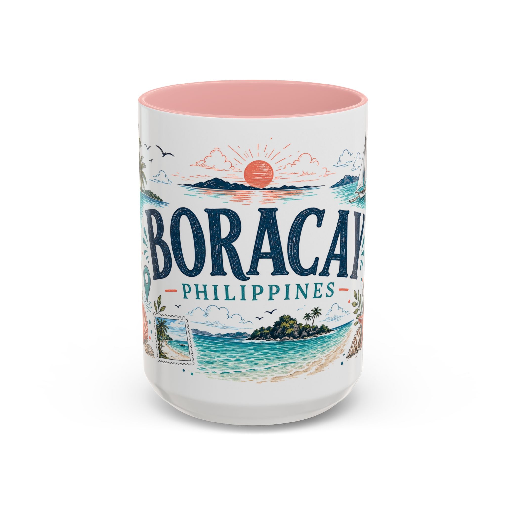Boracay Coffee Mug | Travel Destination Souvenir Gift | Accent Color Ceramic 11oz 15oz