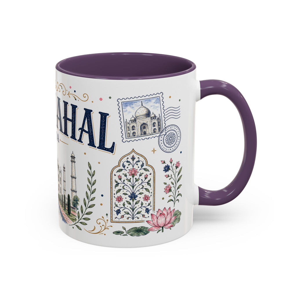 Taj Mahal Coffee Mug | Travel Destination Souvenir Gift | Accent Color Ceramic 11oz 15oz