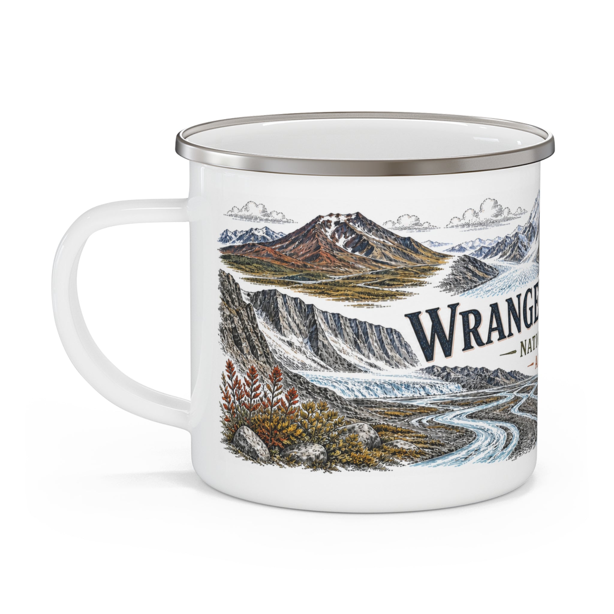 Wrangell-St. Elias National Park Vintage Enamel Camping Mug | 12oz National Park Hiking Gift