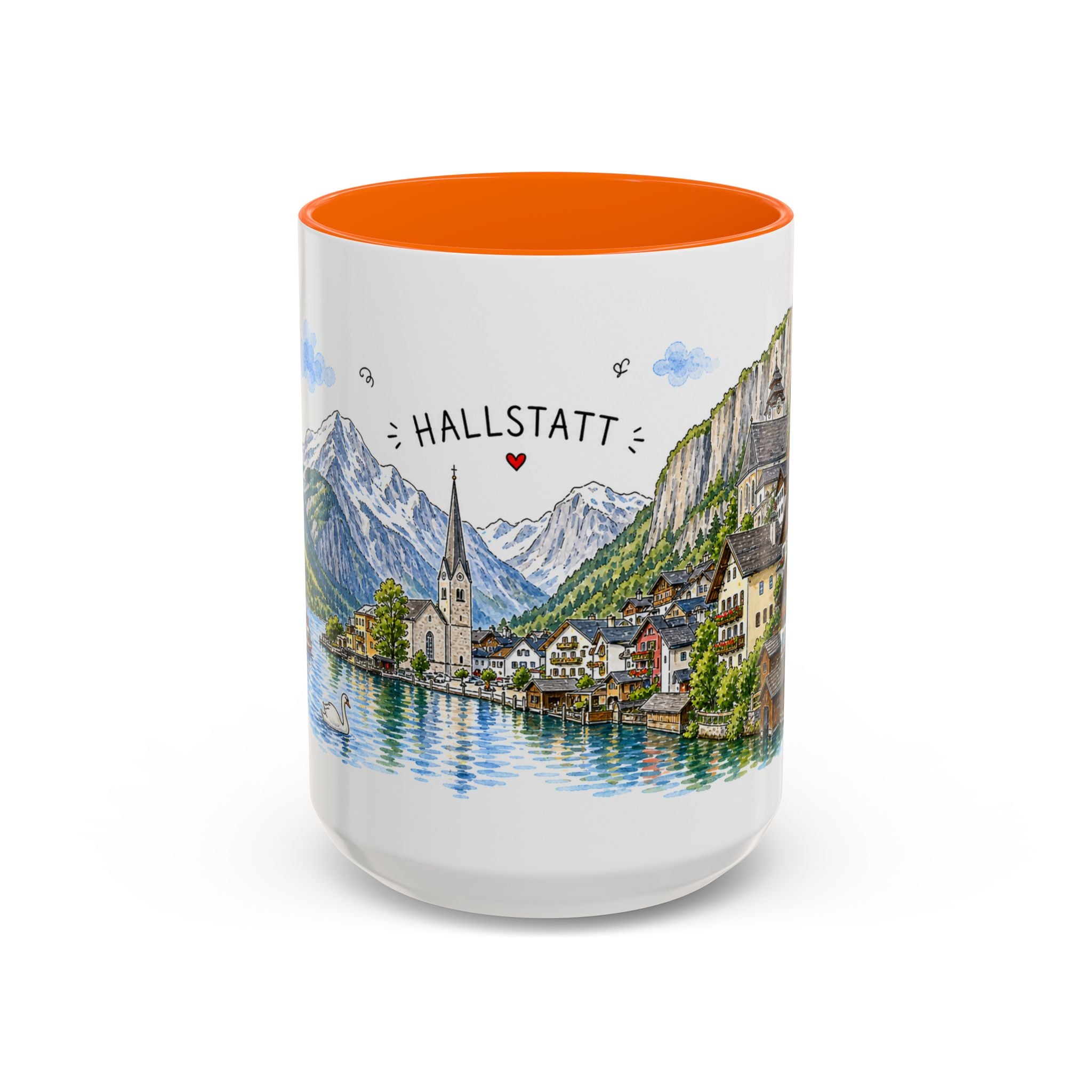 Hallstatt Illustrated Travel Mug | Austria Souvenir Accent Coffee Mug | 11oz 15oz Ceramic Cup
