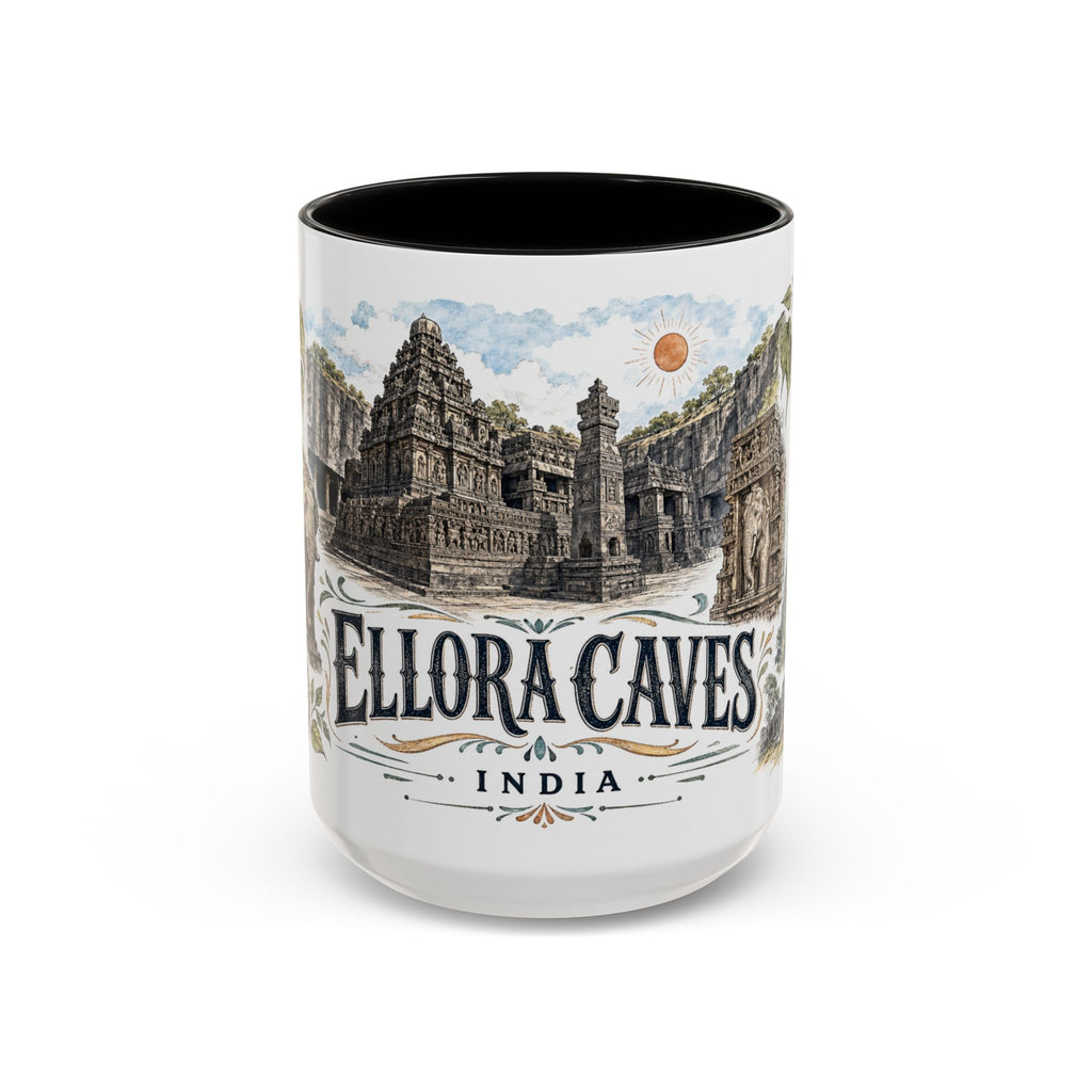 Ellora Caves Mug, India Travel Souvenir, Bucket List Gift, Accent Ceramic Coffee Mug 11oz 15oz