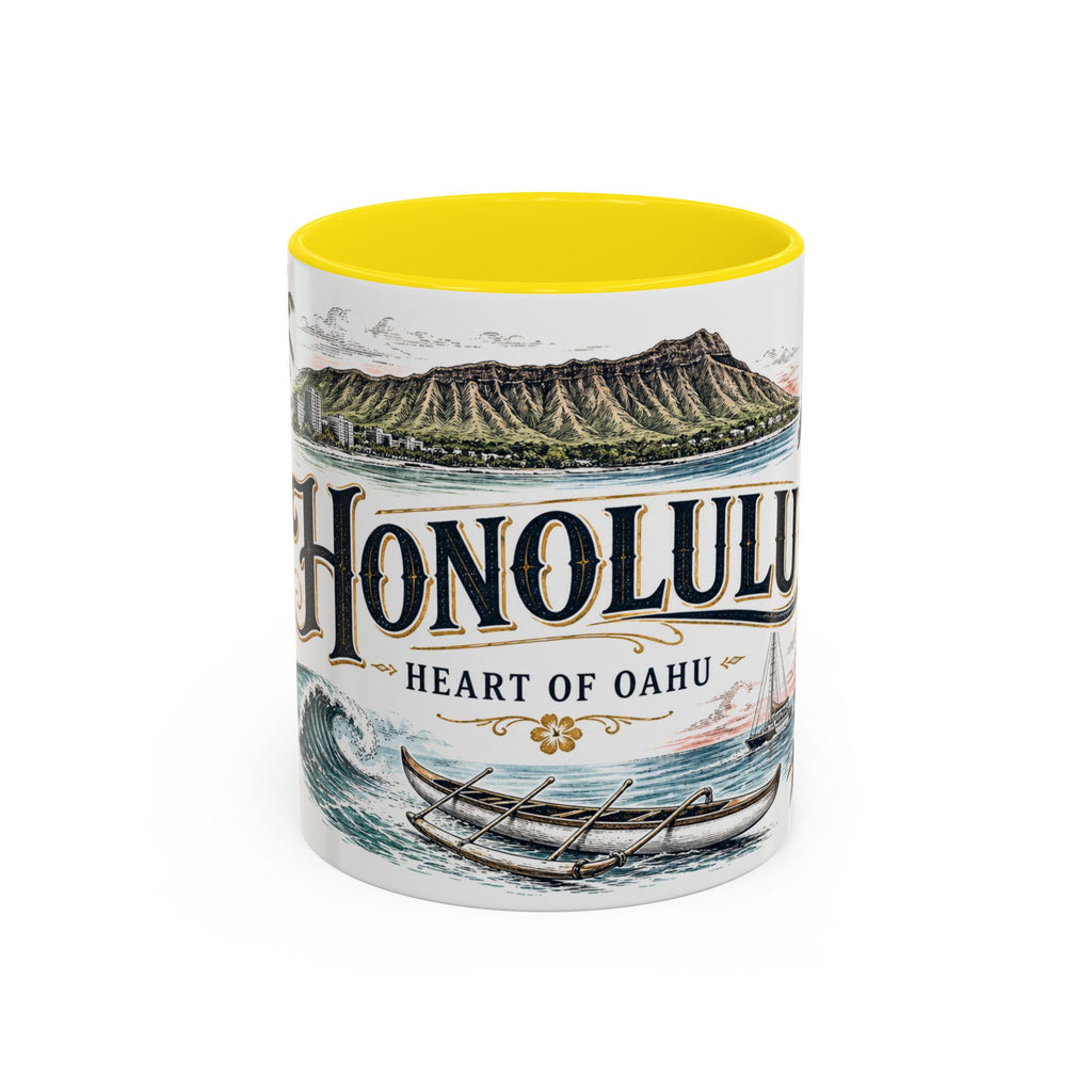 Honolulu Coffee Mug | United States Travel Souvenir | Vintage Illustrated City Gift | 11 oz 15 oz Accent Mug