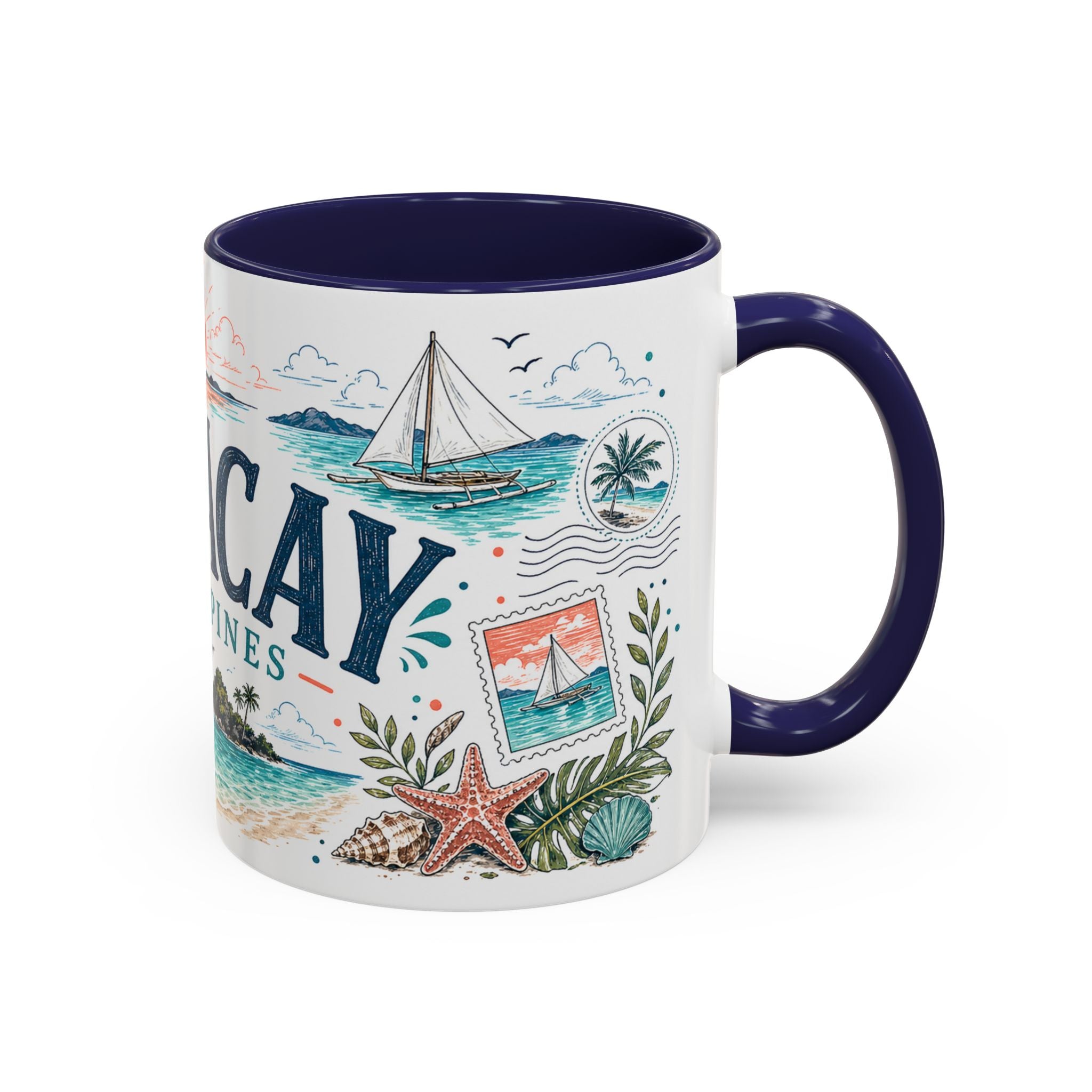 Boracay Coffee Mug | Travel Destination Souvenir Gift | Accent Color Ceramic 11oz 15oz
