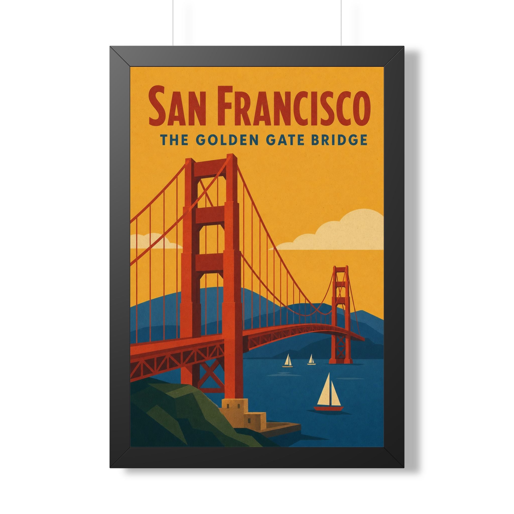 Golden Gate Bridge United States Framed Poster | Vintage Travel Wall Art | Black Walnut White Frame | 16x24 20x30