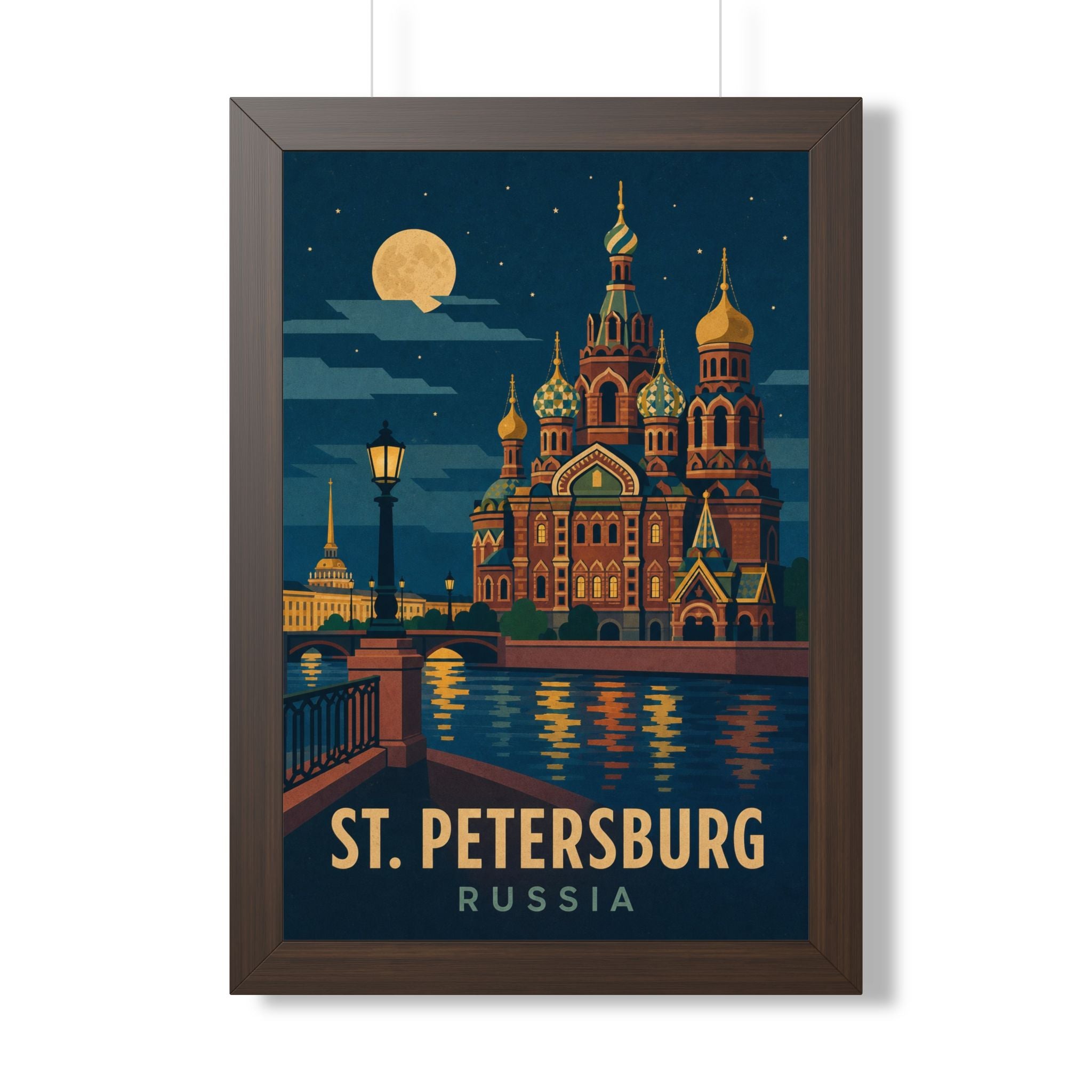 St. Petersburg Russia Framed Poster | Vintage Travel Wall Art | Black Walnut White Frame | 16x24 20x30