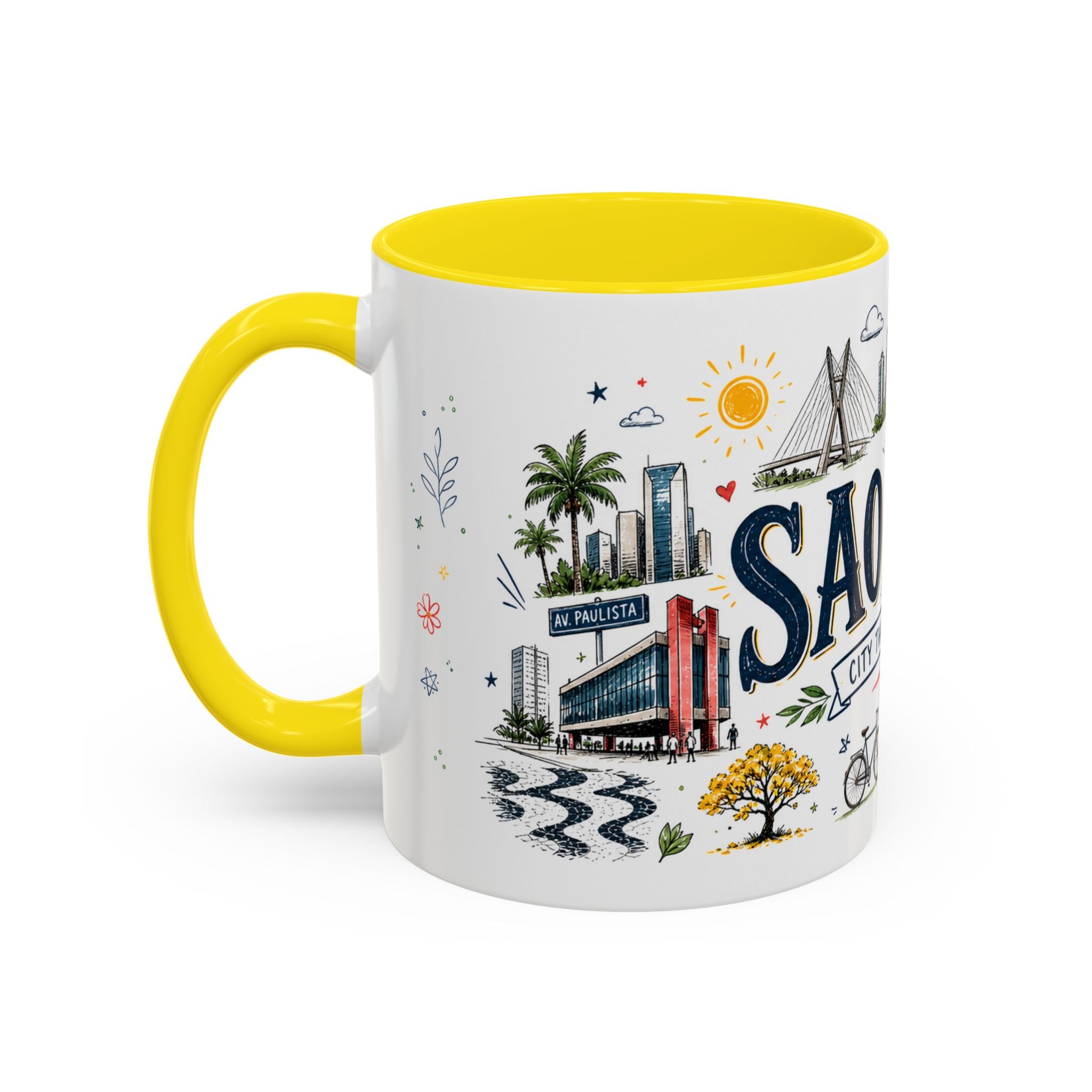 Sao Paulo Coffee Mug | Brazil Souvenir Travel Gift | Accent Color Ceramic 11oz 15oz