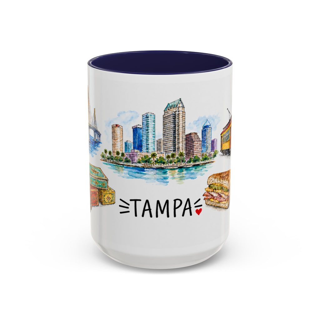 Tampa Illustrated Travel Mug | City Souvenir Accent Coffee Mug | 11oz 15oz Ceramic Cup