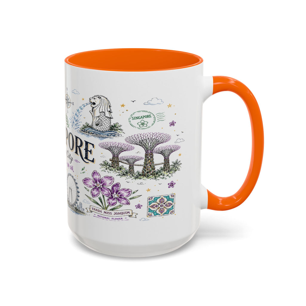 Singapore Coffee Mug | Asia Souvenir Travel Gift | Accent Color Ceramic 11oz 15oz