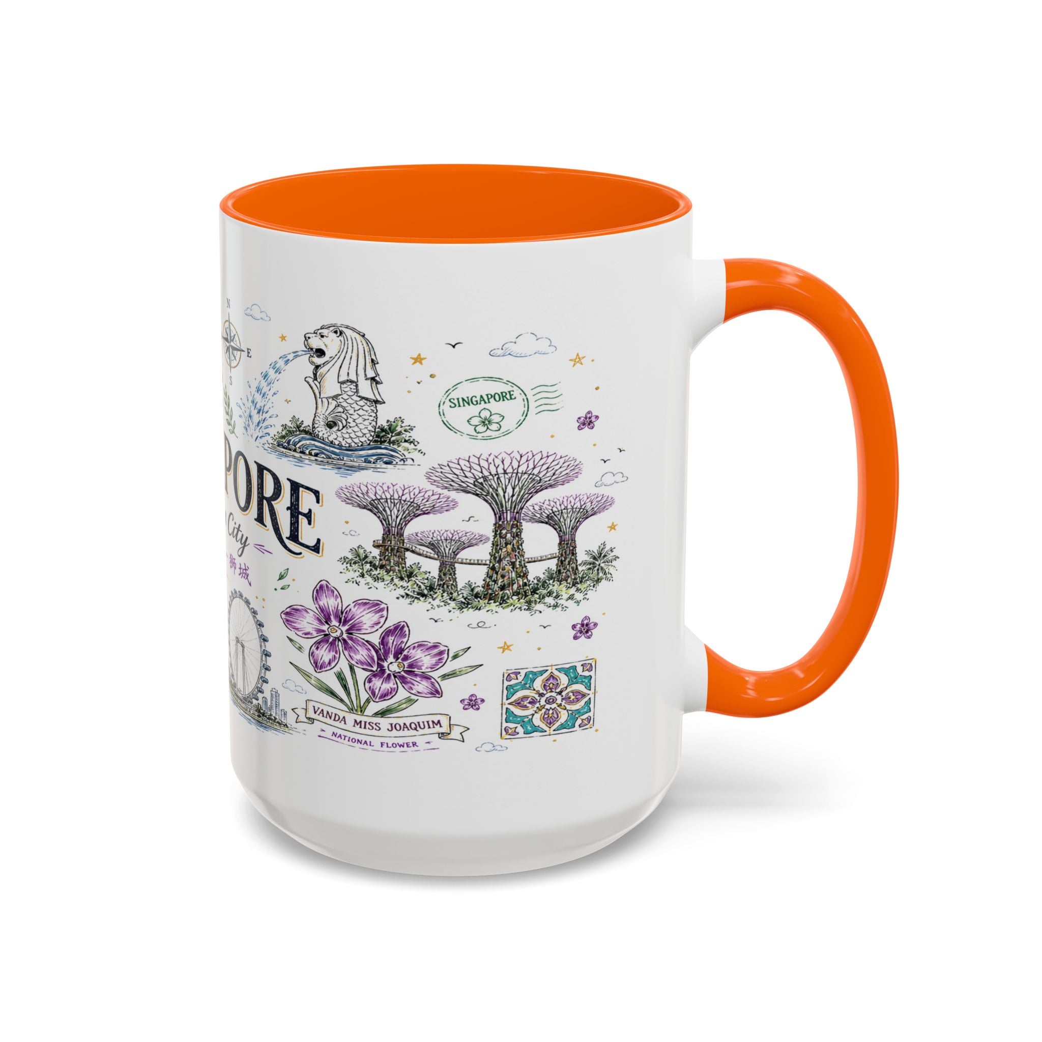 Singapore Coffee Mug | Asia Souvenir Travel Gift | Accent Color Ceramic 11oz 15oz