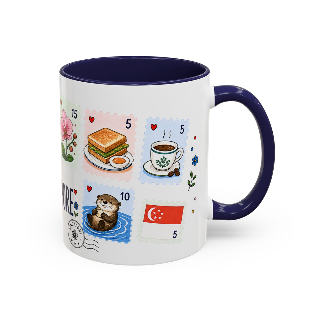 Singapore Coffee Mug | Postage Stamp Collage Mug | Travel Souvenir Accent Cup 11oz 15oz