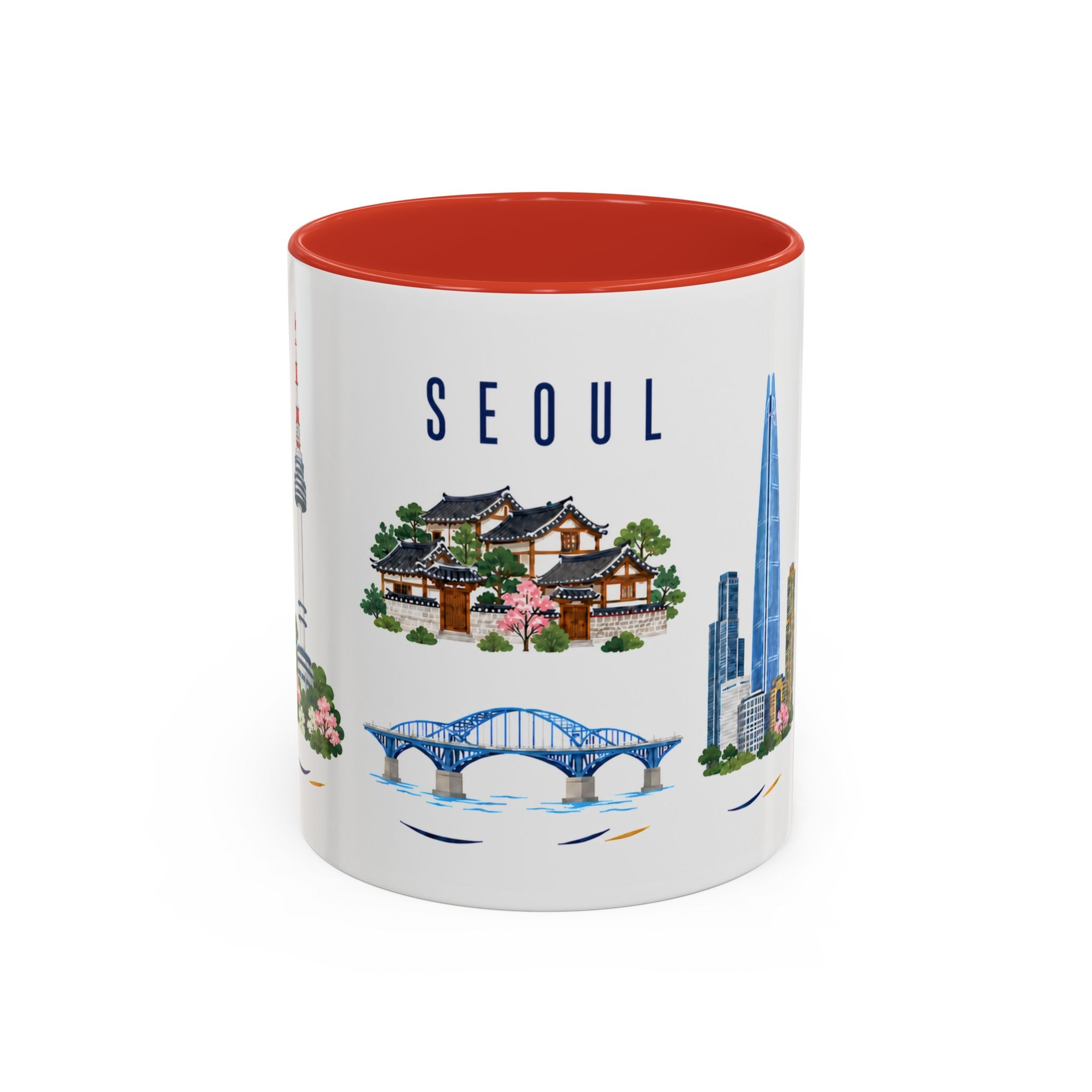 Seoul Coffee Mug | South Korea Travel Souvenir | Porcelain Decal City Gift | 11oz 15oz Accent Mug