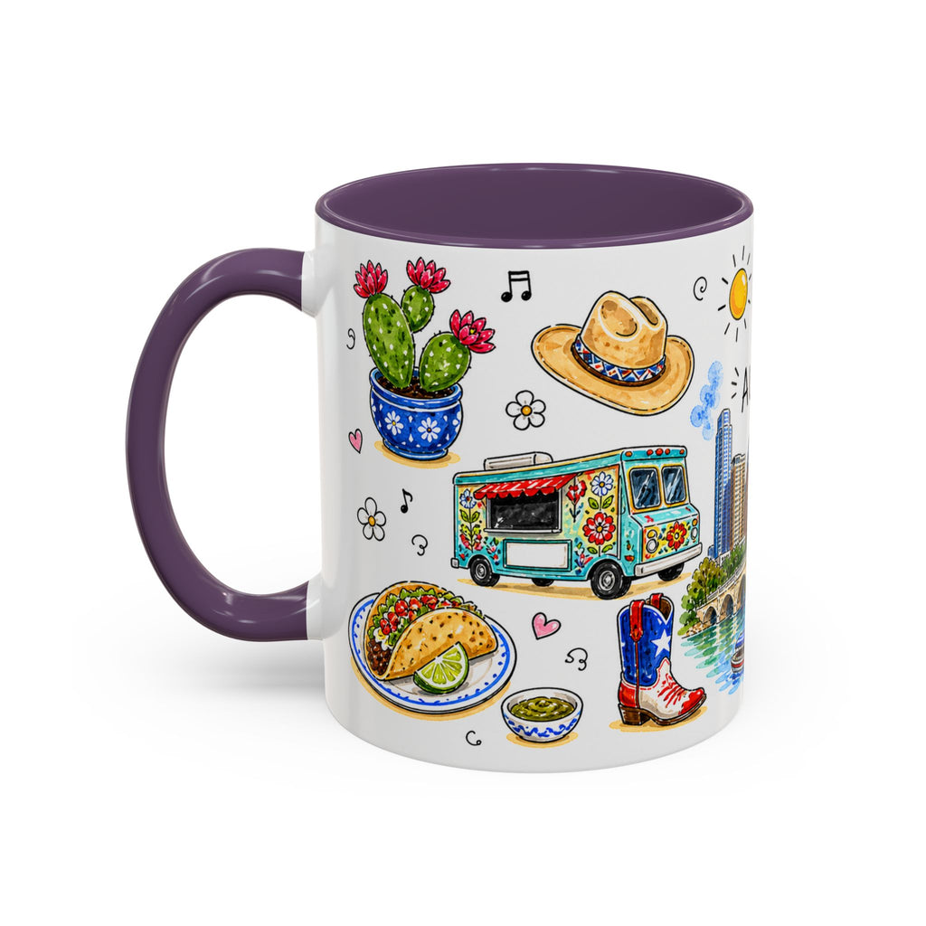 Austin Illustrated Travel Mug | City Souvenir Accent Coffee Mug | 11oz 15oz Ceramic Cup