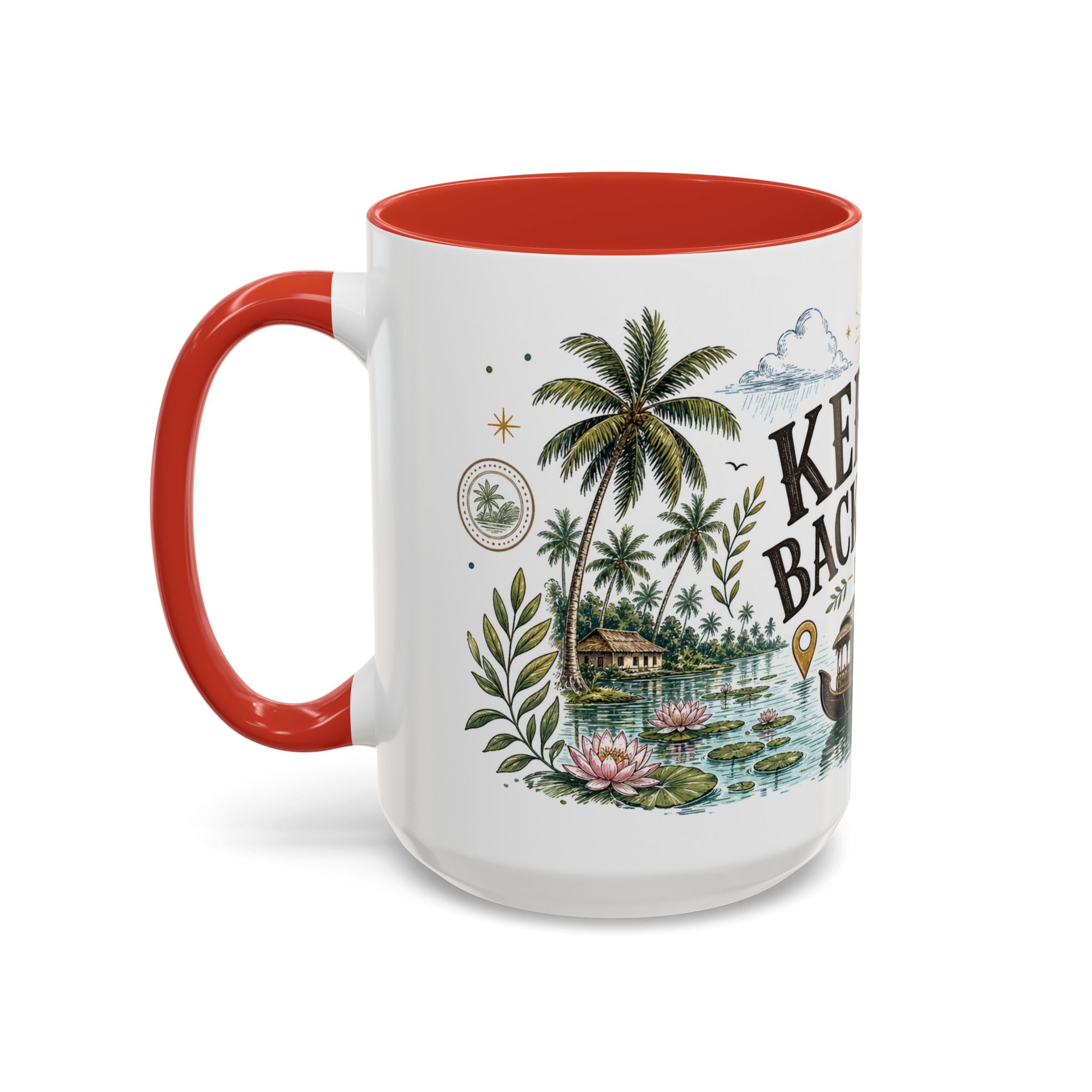 Kerala Backwaters Coffee Mug | Travel Destination Souvenir Gift | Accent Color Ceramic 11oz 15oz