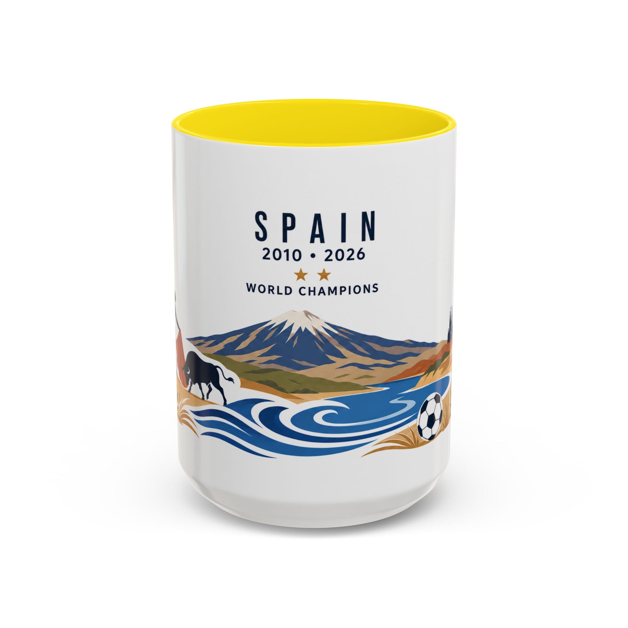Spain World Champions Mug | 2010 2026 Spanish Soccer Gift | Two Time Football Champion Cup | 11oz 15oz Accent Mug