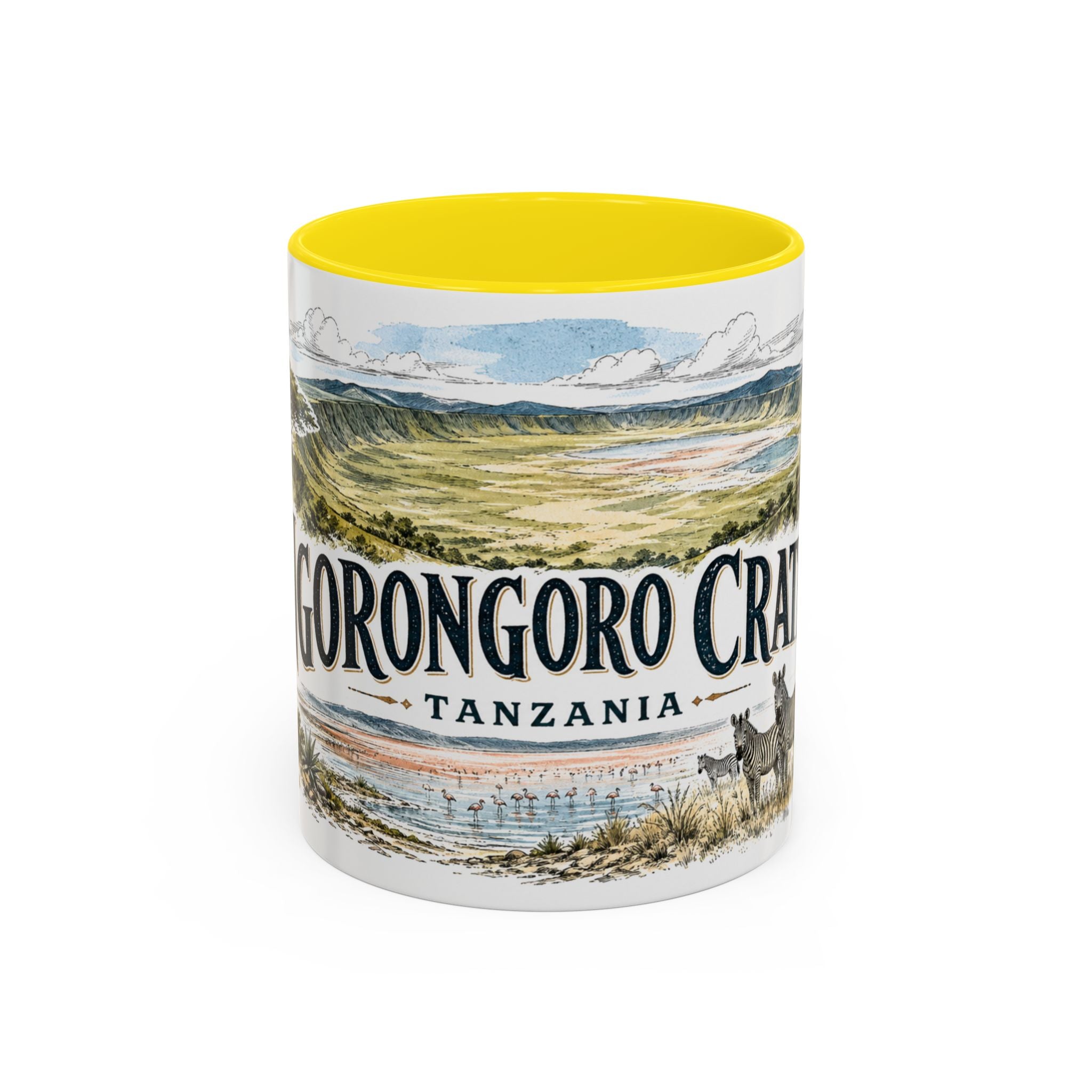 Ngorongoro Crater Mug, Tanzania Travel Souvenir, Bucket List Gift, Accent Ceramic Coffee Mug 11oz 15oz