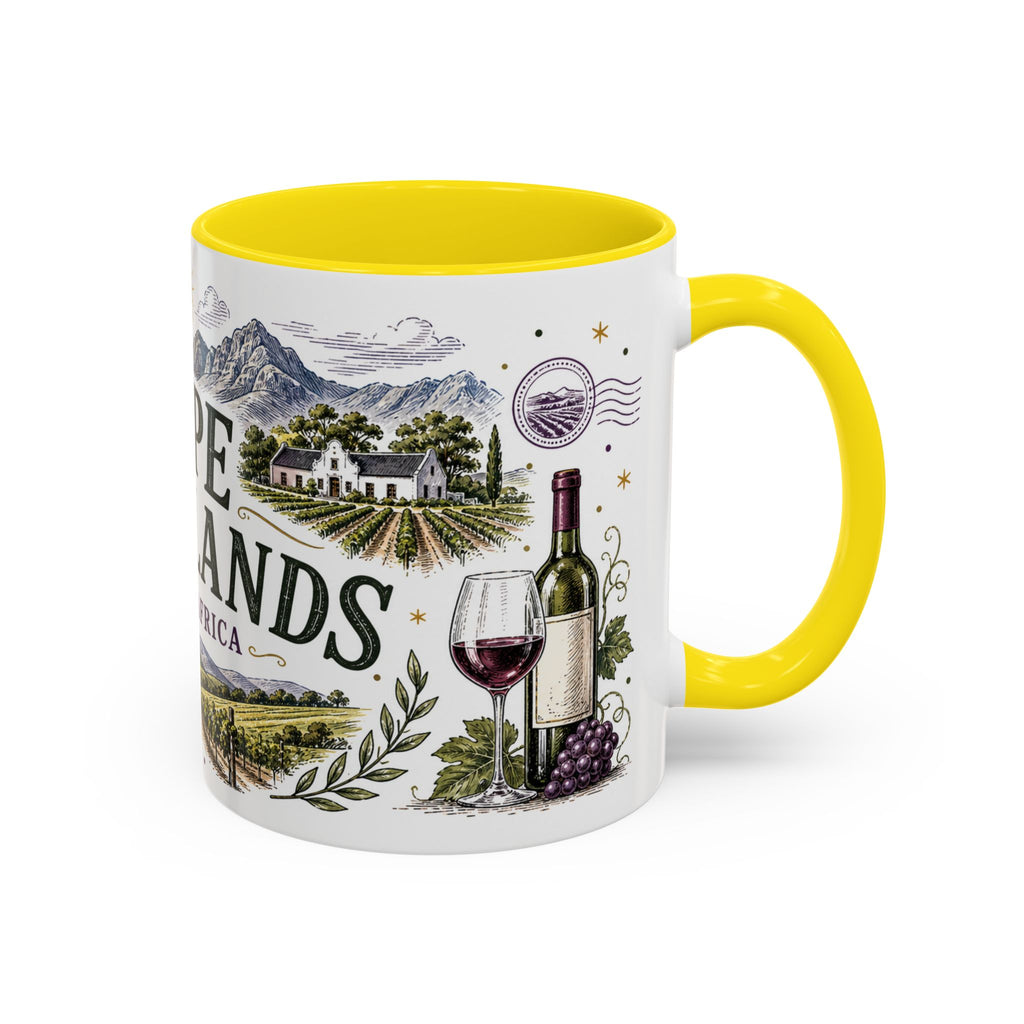 Cape Winelands Coffee Mug | Travel Destination Souvenir Gift | Accent Color Ceramic 11oz 15oz