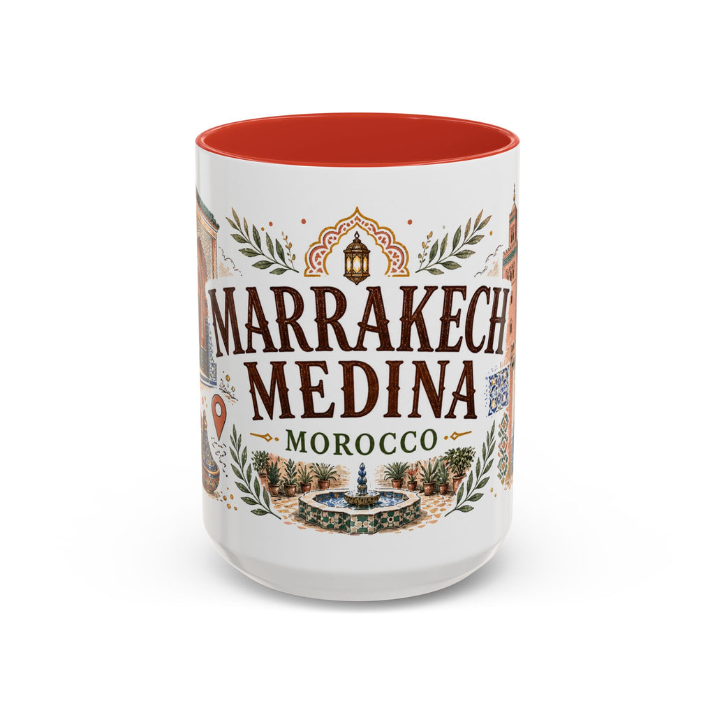 Marrakech Medina Coffee Mug | Travel Destination Souvenir Gift | Accent Color Ceramic 11oz 15oz