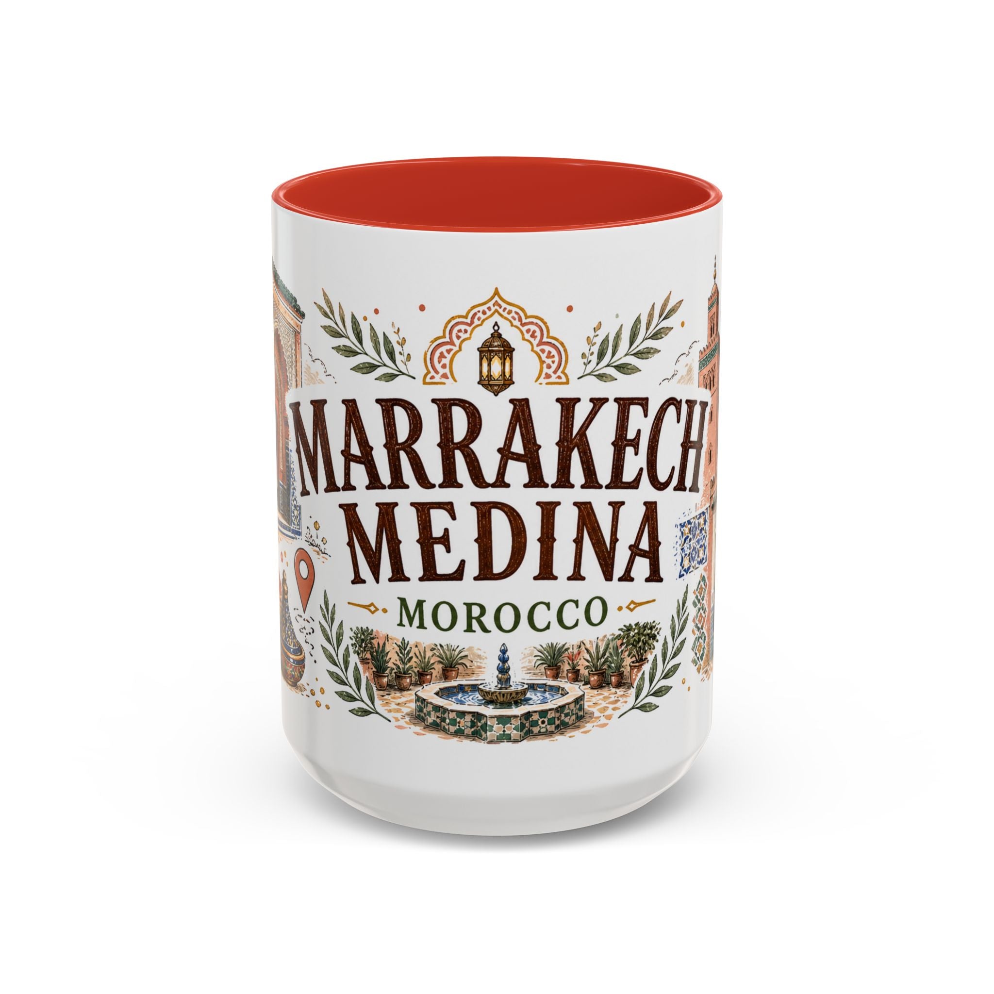 Marrakech Medina Coffee Mug | Travel Destination Souvenir Gift | Accent Color Ceramic 11oz 15oz