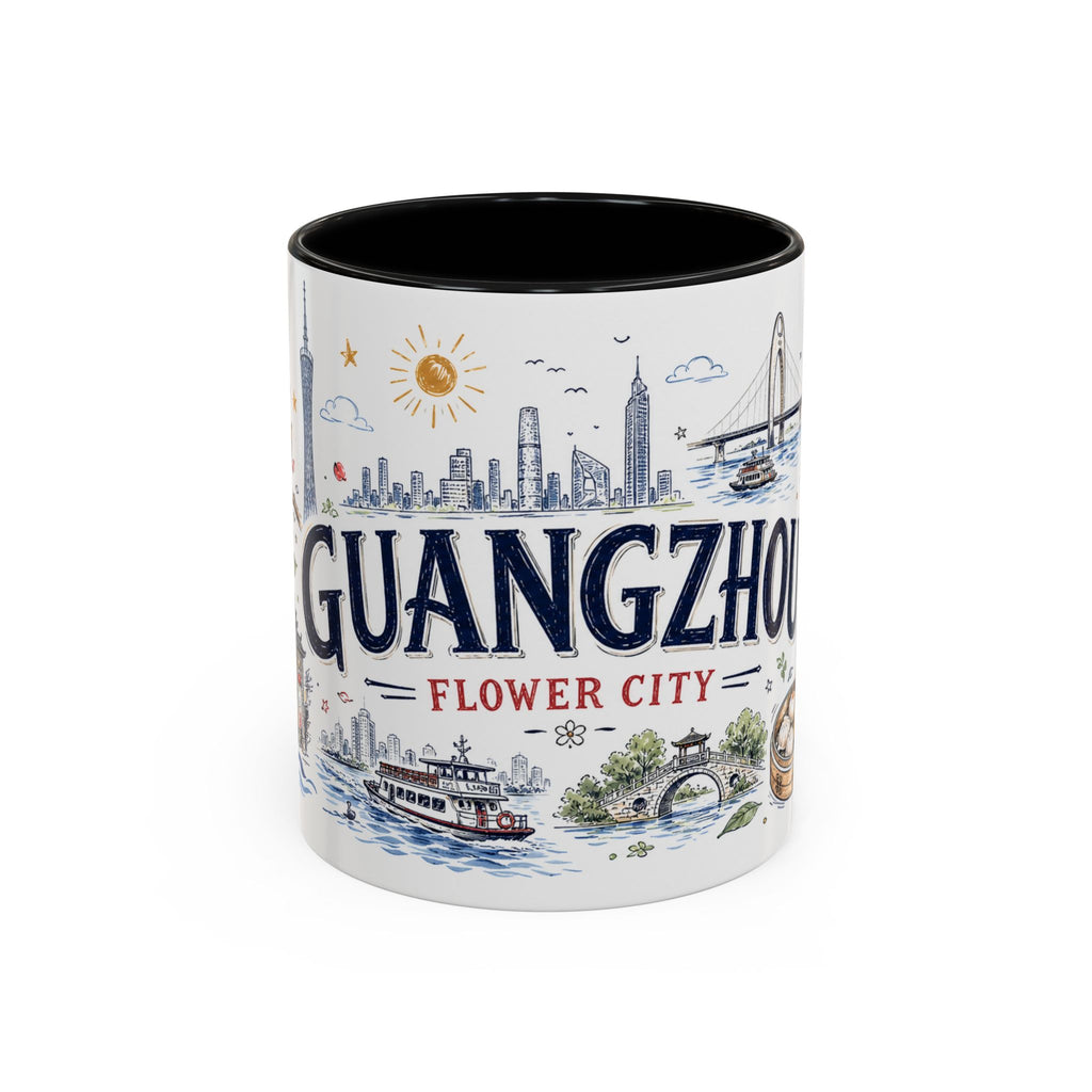 Guangzhou Coffee Mug | China Souvenir Travel Gift | Accent Color Ceramic 11oz 15oz