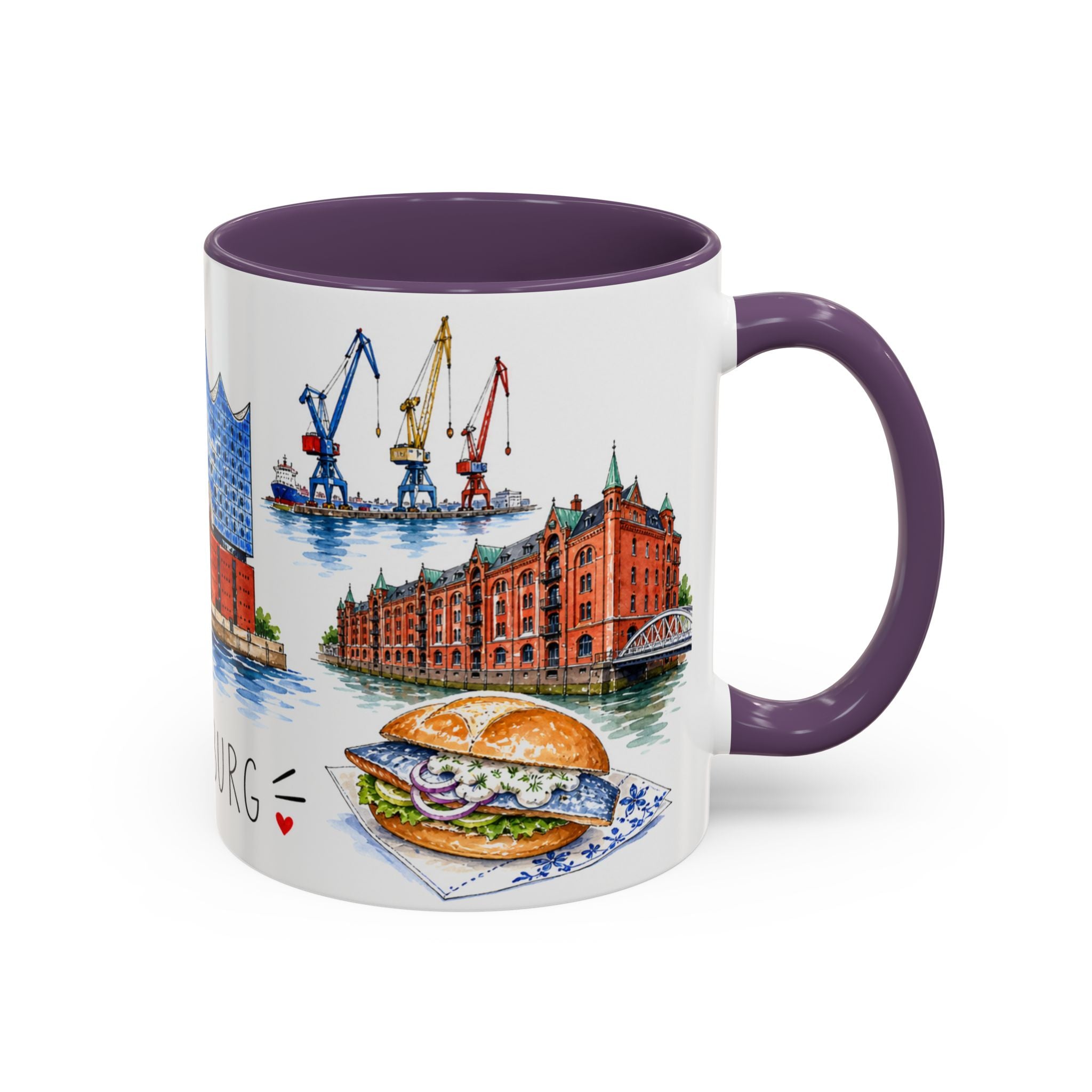 Hamburg Illustrated Travel Mug | City Souvenir Accent Coffee Mug | 11oz 15oz Ceramic Cup