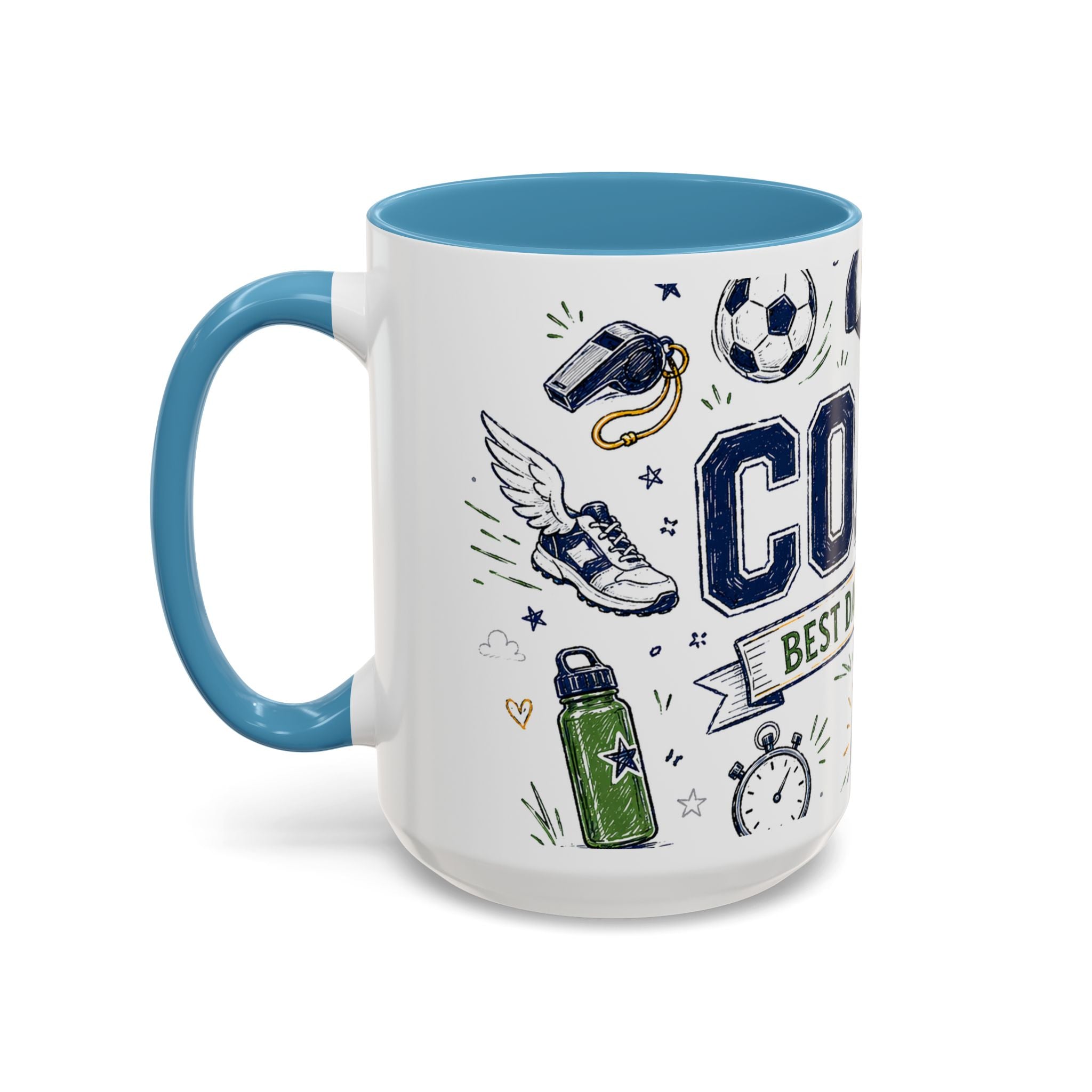 Coach Best Dad On The Field Coffee Mug | Father's Day Gift for Dad | Accent Color Ceramic 11oz 15oz