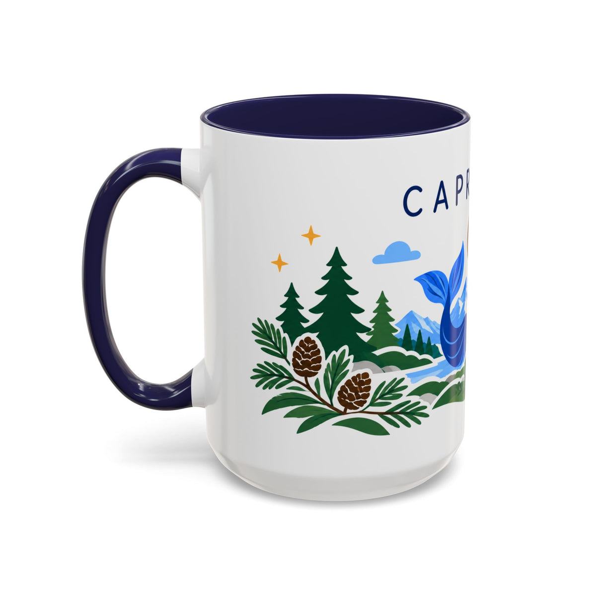 Capricorn Zodiac Coffee Mug | Sea Goat and Floral Design | Astrology Birthday Gift | 11 oz 15 oz Ceramic Accent Mug