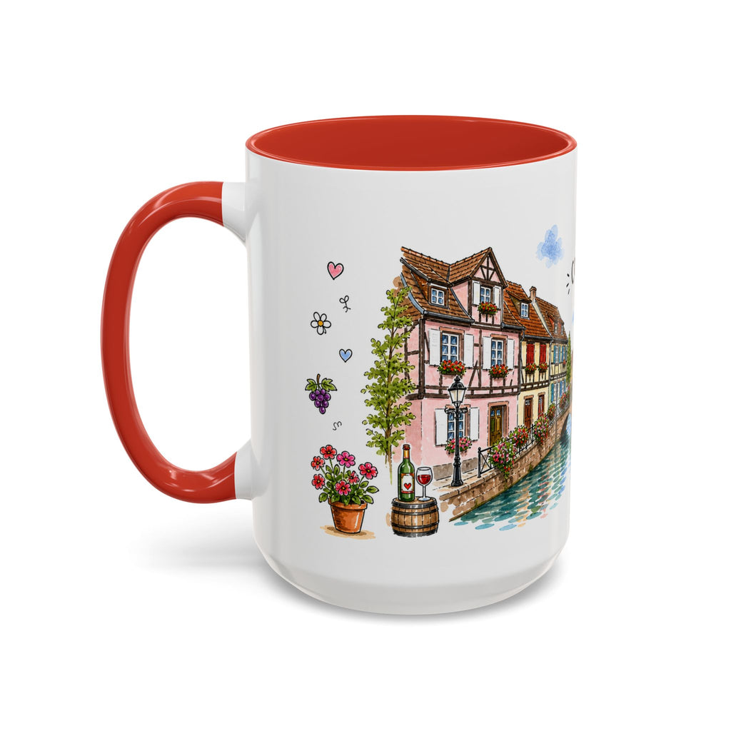 Colmar Illustrated Travel Mug | France Souvenir Accent Coffee Mug | 11oz 15oz Ceramic Cup