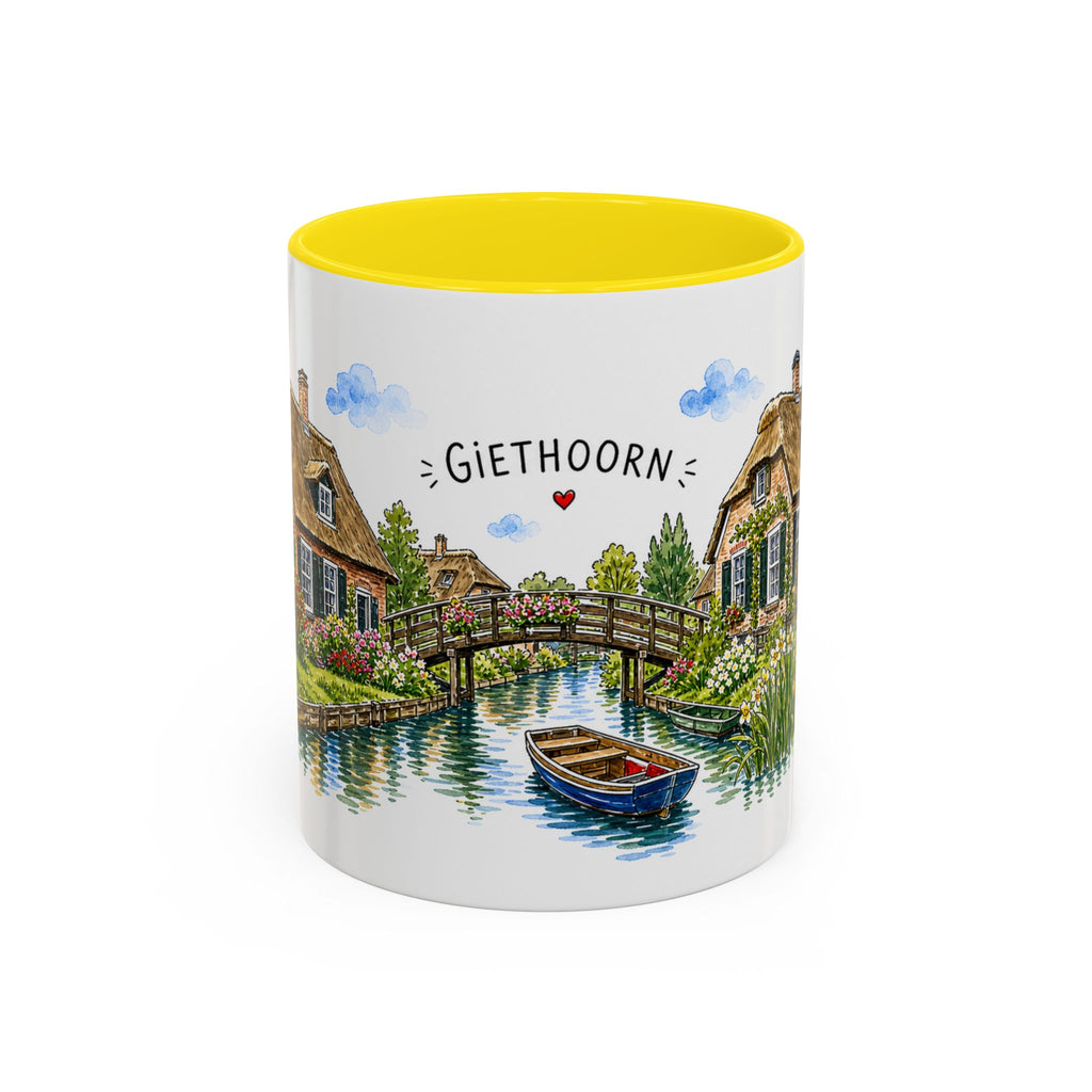 Giethoorn Illustrated Travel Mug | Netherlands Souvenir Accent Coffee Mug | 11oz 15oz Ceramic Cup
