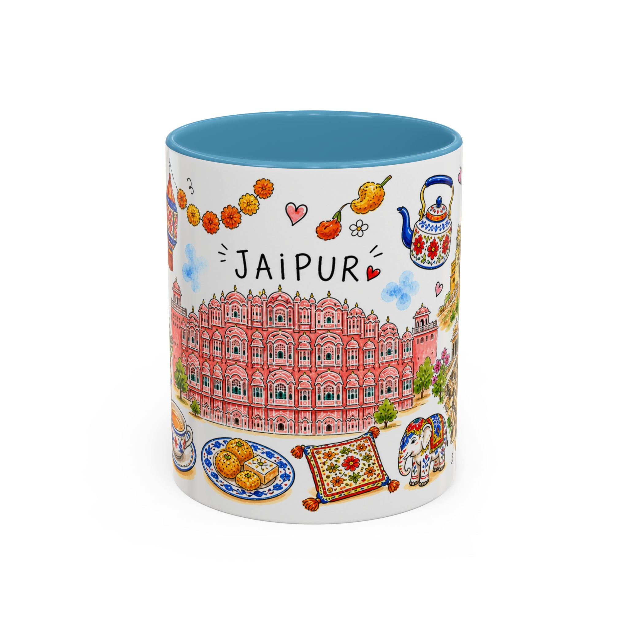 Jaipur Illustrated Travel Mug | City Souvenir Accent Coffee Mug | 11oz 15oz Ceramic Cup